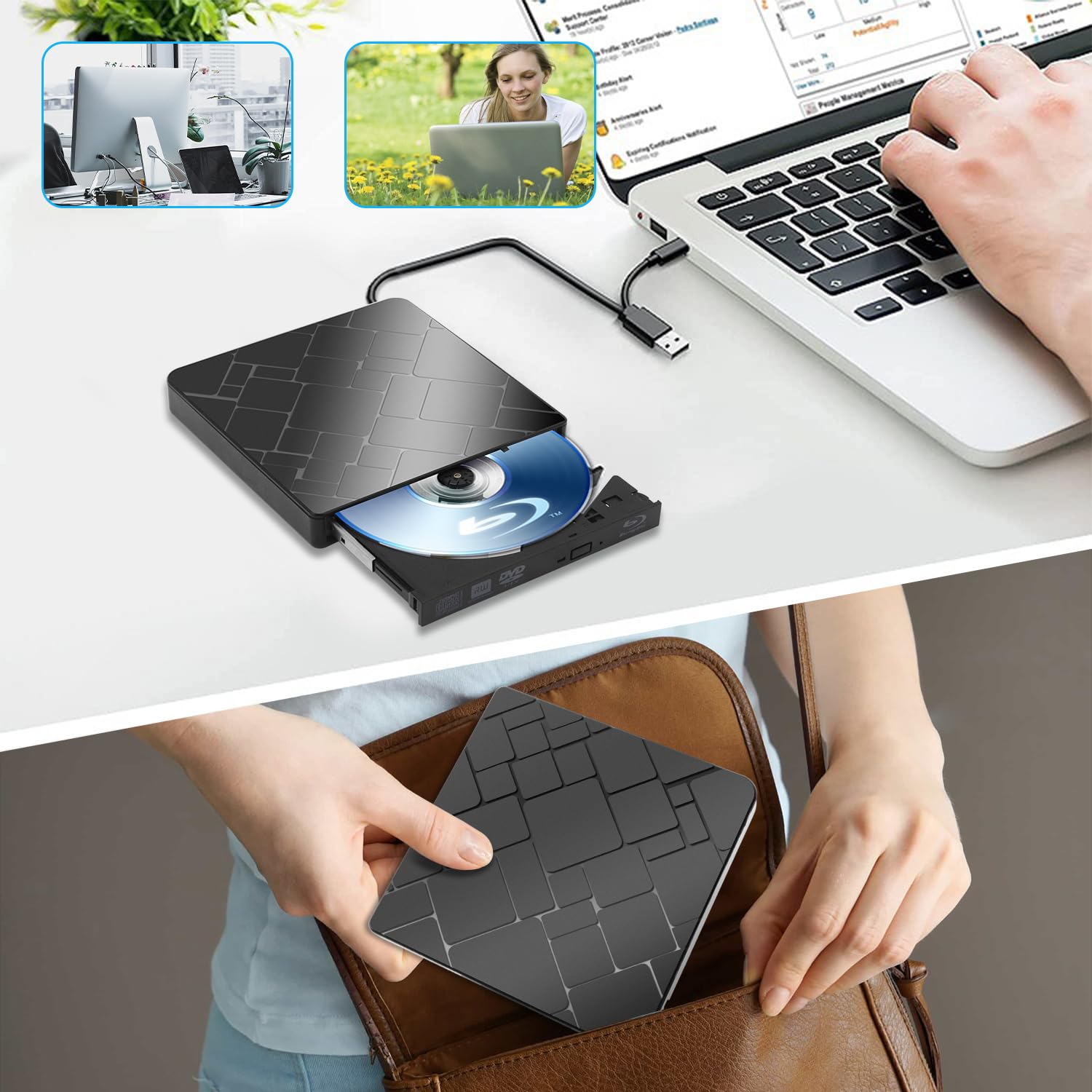 Lecteur Blu Ray Externe - Portable Lecteur Blu-Ray Externe USB 3.0 et Type-C Lecteur Blu Ray 3D Graveur BD Lecteur CD DVD Drive Player, Slim Optical Bluray Drive Reader pour Windows XP/7/8/10/11