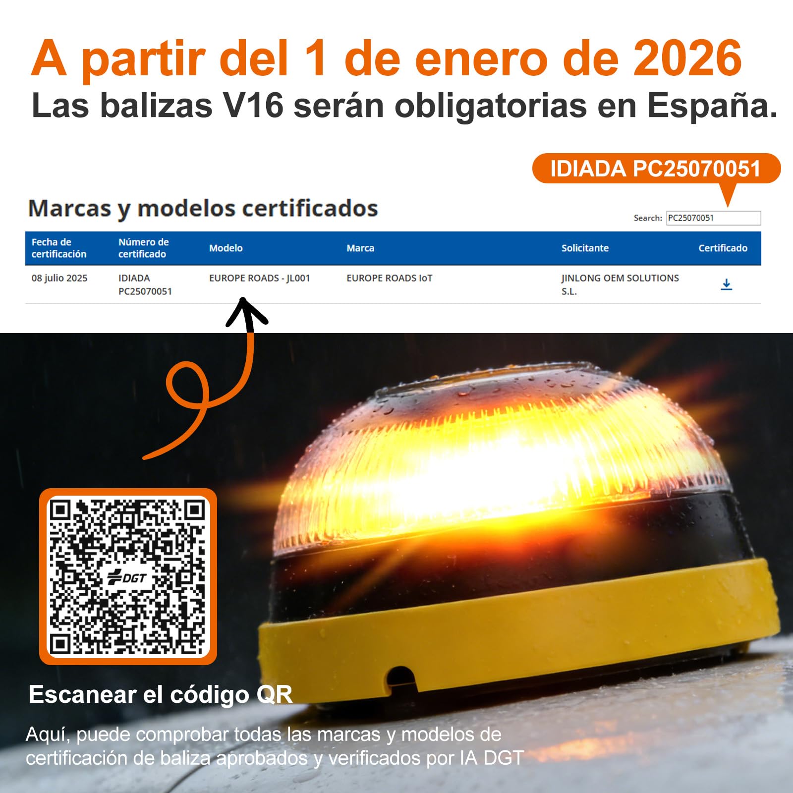 Baliza V16 Homologada DGT con Geolocalización Luz de Emergencia V-16, Doble Fijación (Imán + Ventosa), Obligatoria 2026, Geolocalización 3.0 con SIM y Datos Gratis hasta 2038 ﻿ - 3