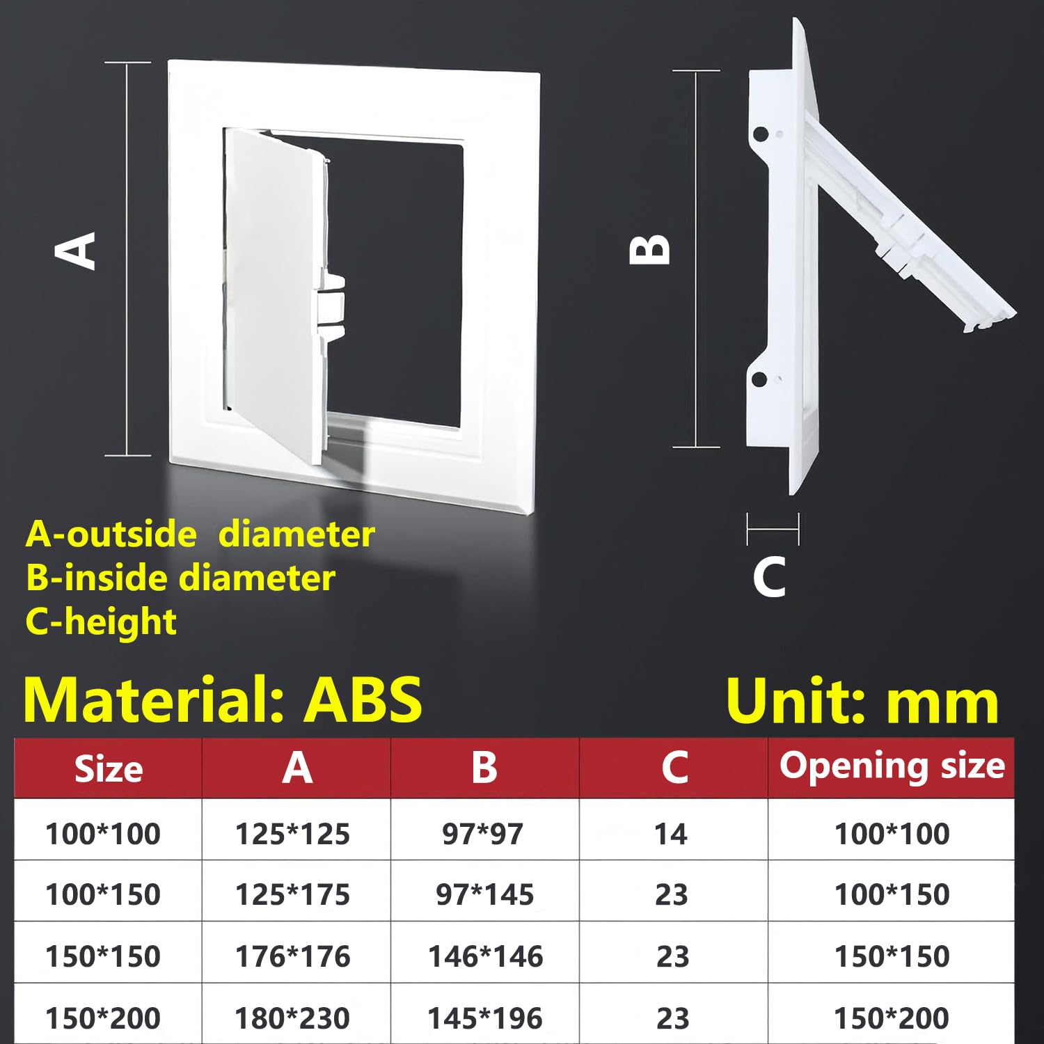 Qrity 4x6 Inch(100×150mm) Access Panel, Paintable Easy Access Doors, ABS Plastic Inspection Hatch with Installation Screws - Image 2