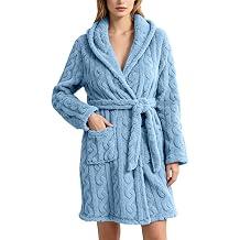 Womens Bath Robes Long Sleeve Cable Jacquard Fleece Bathrobe