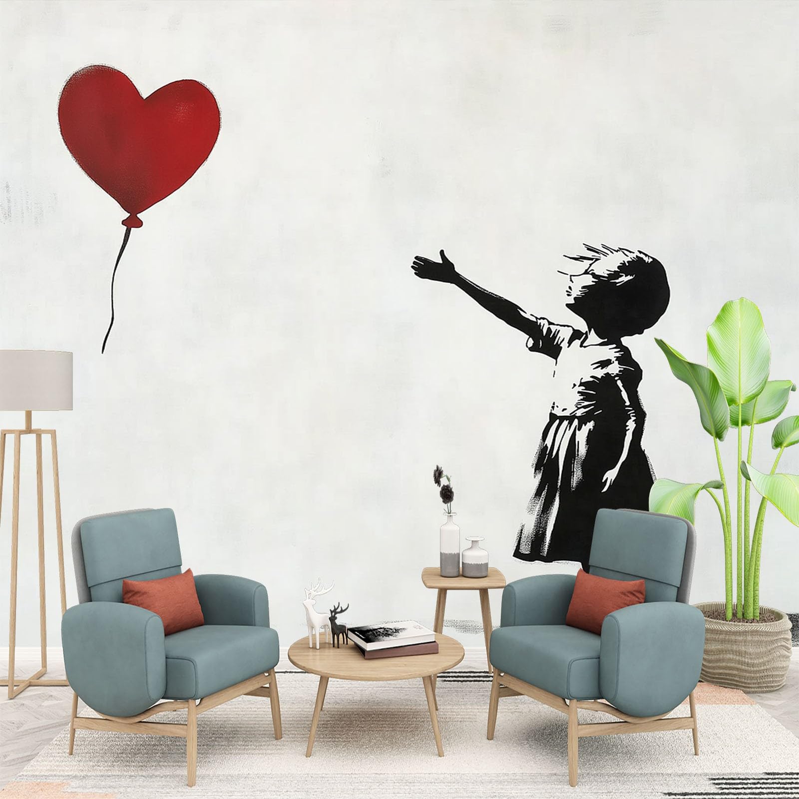 Papel Tapiz Globos Rojos En Forma De Corazón Y Niñas Pequeñas 350 x 256 cm - Lana Fondo De Pantalla Moderna Decoración para Pared Sala Cuarto, Oficina, Fotomural Paredes Mural Decoración