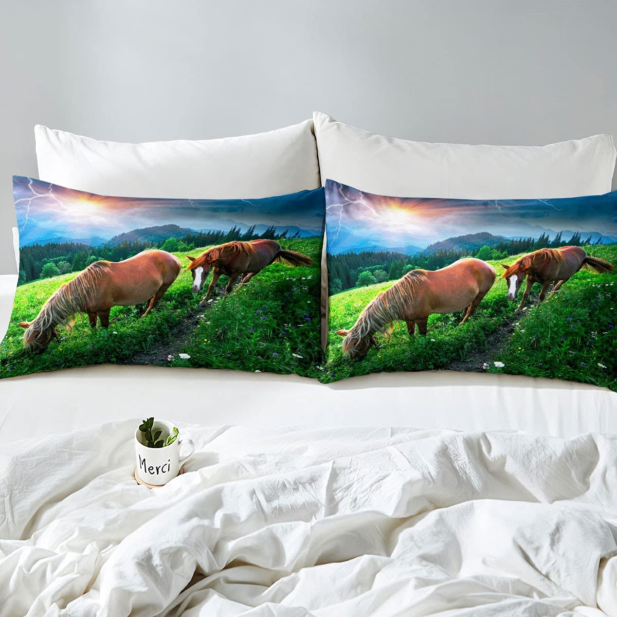 Loussiesd 3D-paardenbeddengoedset, hoeslaken met wilde