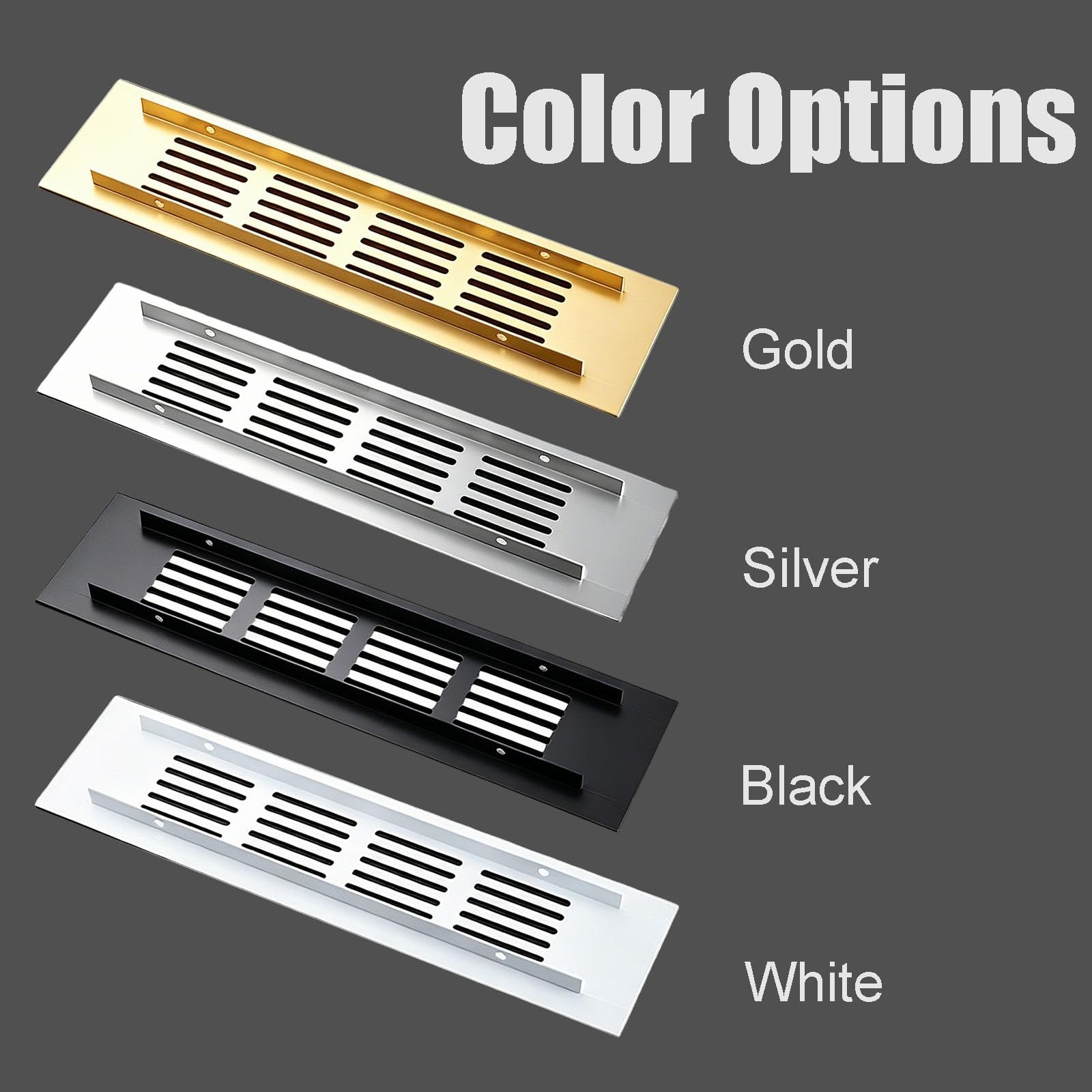lüftungsgitter 2 Stück Schrank-Entlüftungsöffnungen, 20, 30, 40, 50, 60, 80 Cm Plattenlänge, Lüftungsgitter Aus Aluminiumlegierung Mit Schraube(Black,W 5 CM L 60 CM)