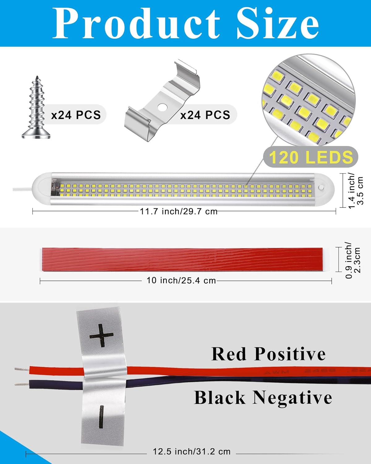 Tallew 12 Pcs 12 Volt LED Strip Lights 12v RV Lights Interior Bar 120LEDs 1500LM Enclosed Boat Trailer Bar with On/Off Switch for Van Cargo Truck Lorry Camper Caravan Motorhome Cabinet