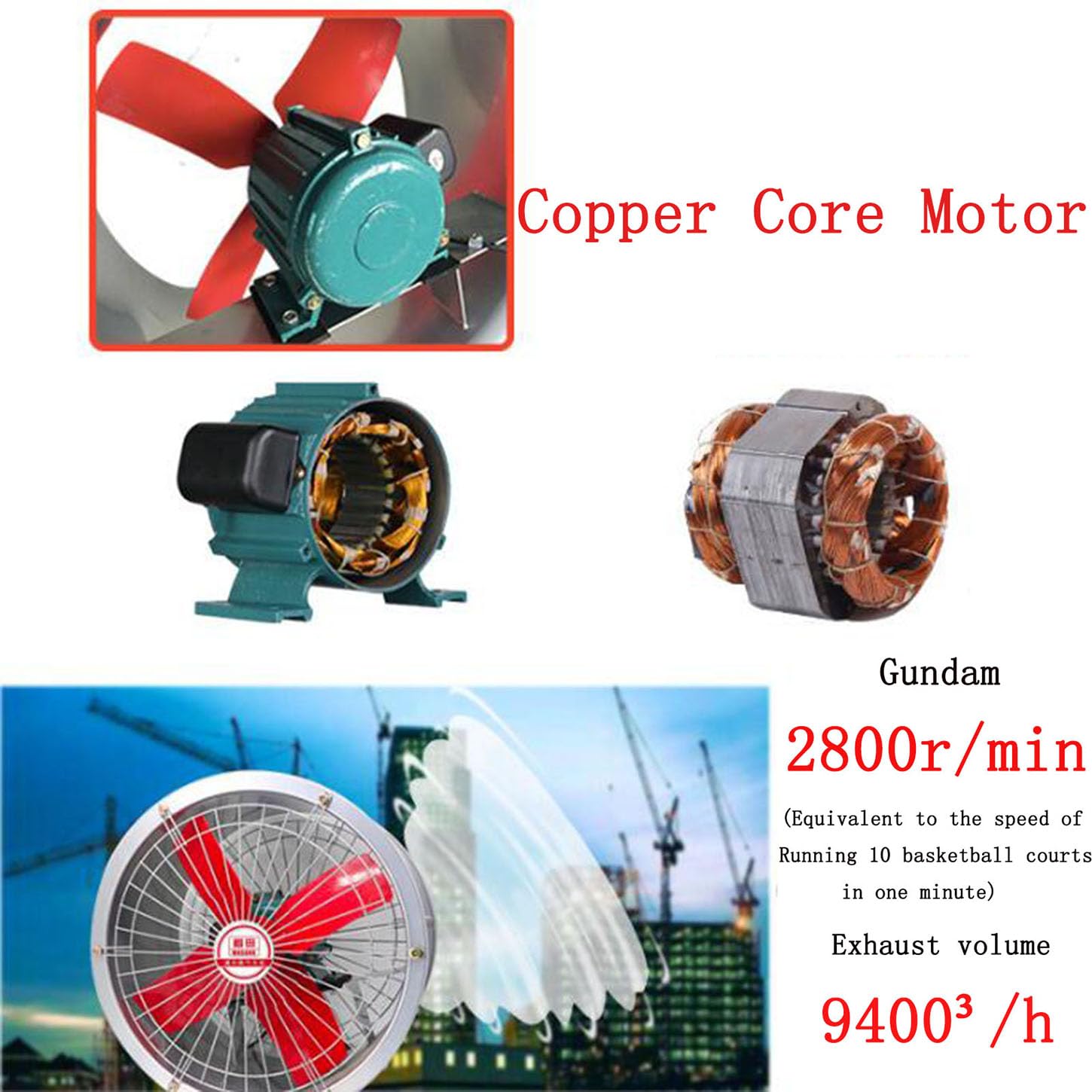 Ventilatore Industriale,Ventola Aspirazione con Interruttore,1400 Giri/Min Estrattore Aria,Avvio con Un Solo Pulsante,Regolazione Gratuita,per Officina,Magazzino Soffiatore di Scarico,400mm