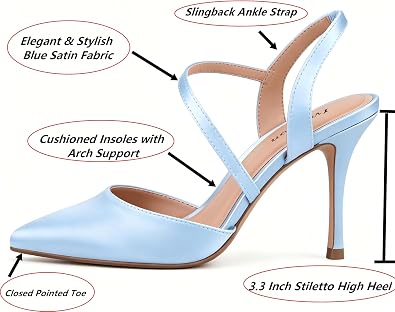 Closed Toe Slingback Heels Wedding High Stiletto Heel for Women 3.3 Inch Ankle Strap Pointed Toe Pumps Prom Dress Bride Shoes for Dinner Party Sexy