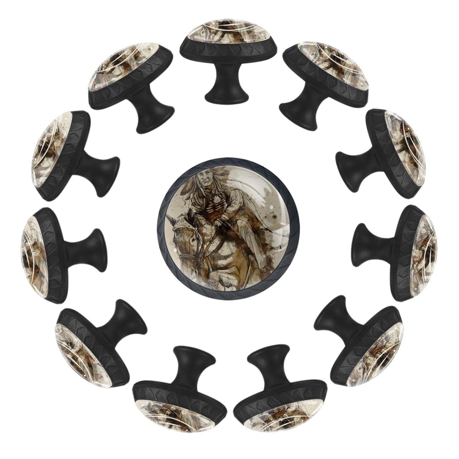Lot de 12 boutons de tiroir ronds Indian Chief 35 mm pour meuble