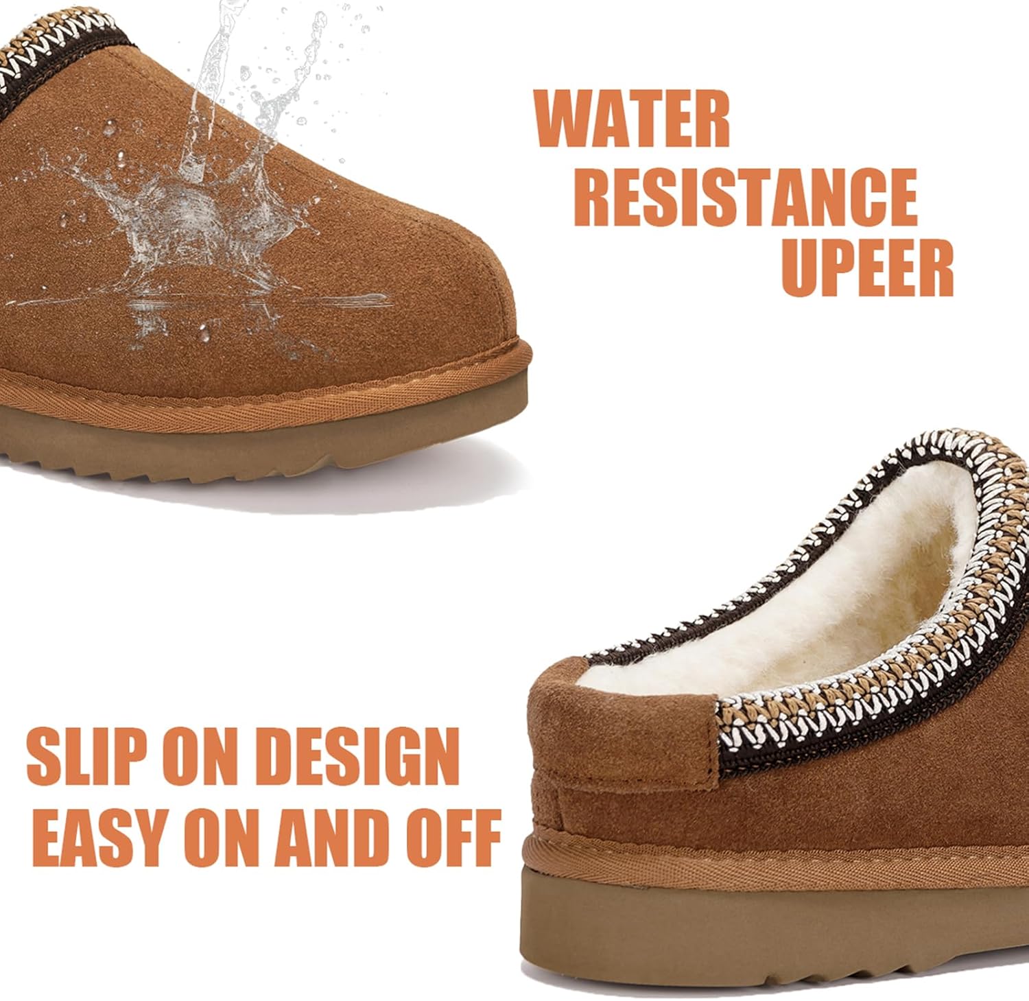 Women's Men's Slippers Platform Mini Boots for Women Genuine Suede Platform Slip-on Slippers Cozy Water Resistant Faux Fur Warm Winter Fuzzy House Shoes Indoor Outdoor - Image 4