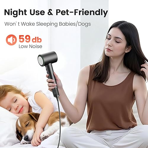 Miniatura 6 de Secador de pelo, 160,000 rpm, secador iónico de alta velocidad para secado rápido, secador de pelo ligero profesional con difusor, boquilla