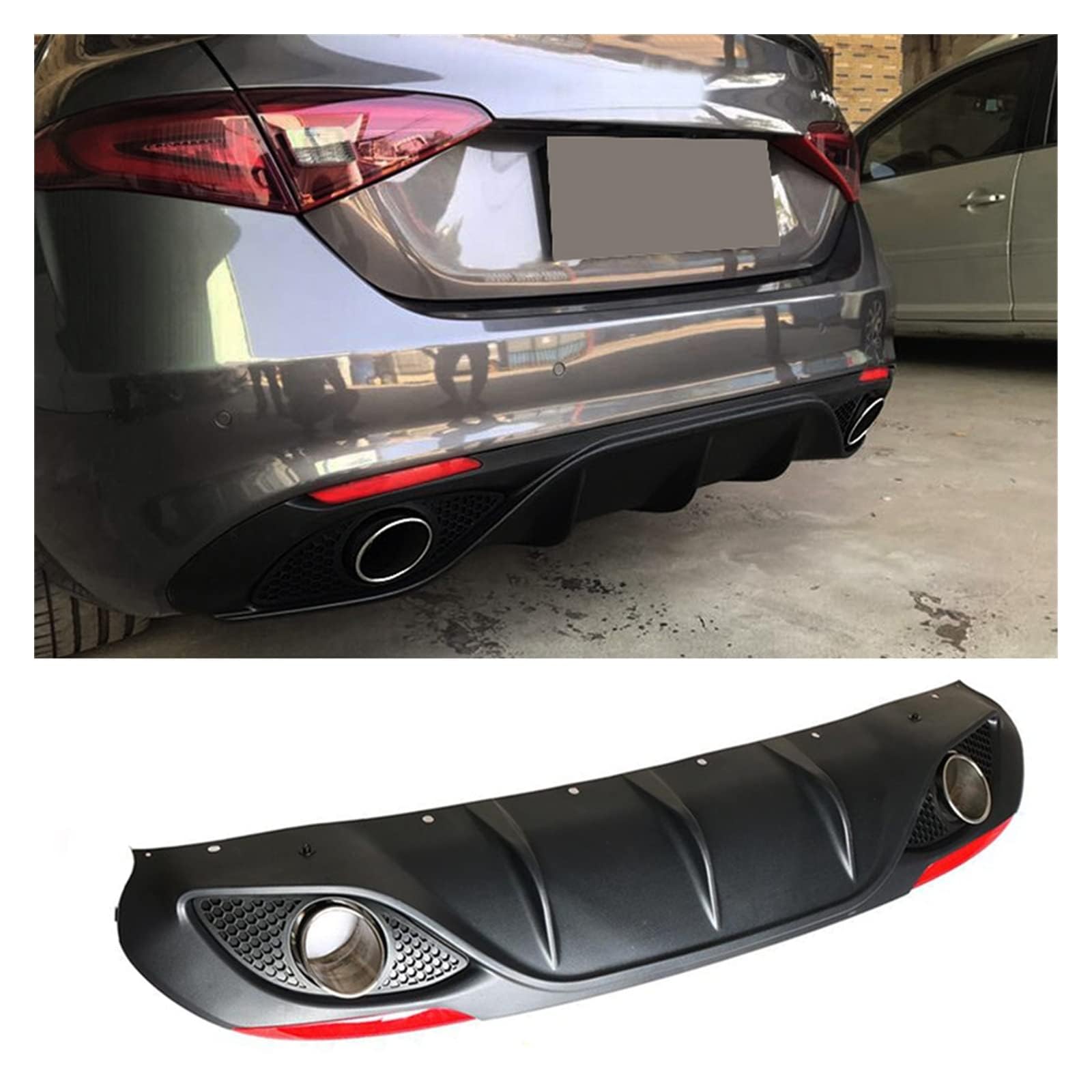 JLVVW Car Rear Spoiler Lip, Car Trunk Rear Diffuser Tips Exhaust, Rear Bumper Lip Spoiler, For Alfa Romeo Giulia Sedan 4 Doors 2016-2020 for Quadrifoglio