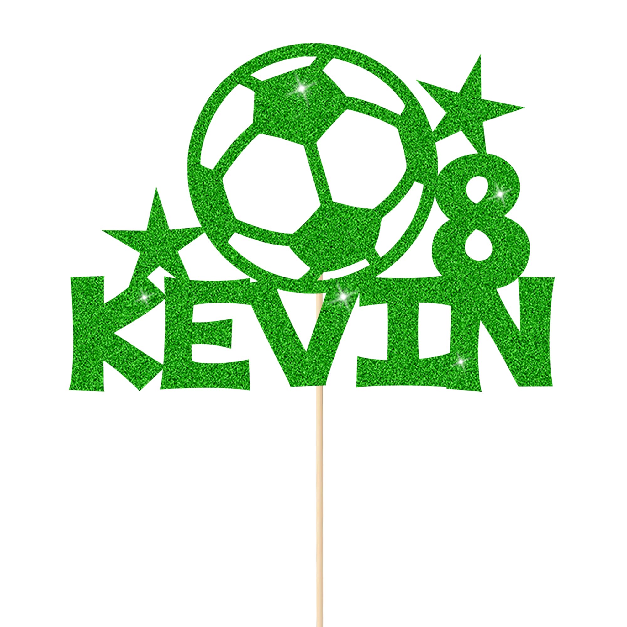 Personalised Cake Toppers Football Cake Topper for Kids Boys Football Cake Decorations Glitter Cake Toppers Gifts for Men with Any Age & Name for Son Football Lovers(Green)