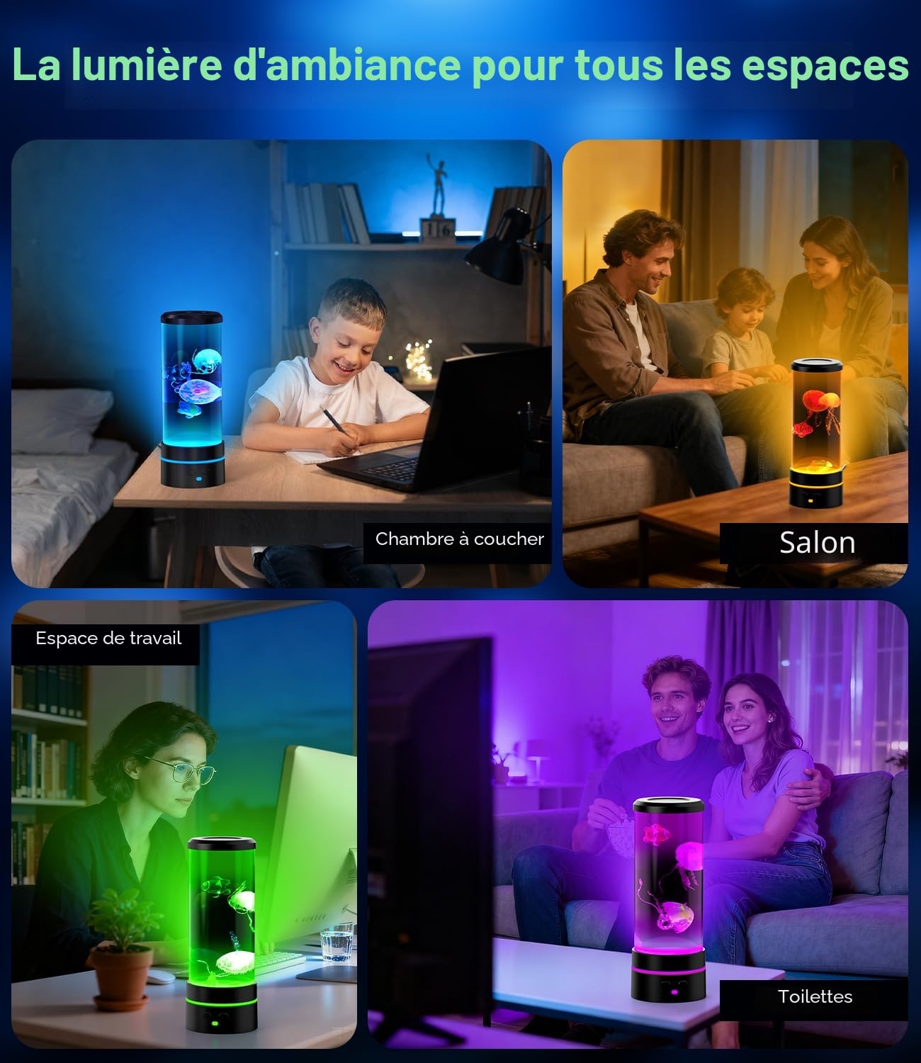 Lampe Méduse Télécommande 28cm RGB 17 Couleurs Mode Changement Auto Veilleuse Enfant Adulte Lampe à Lave Magique