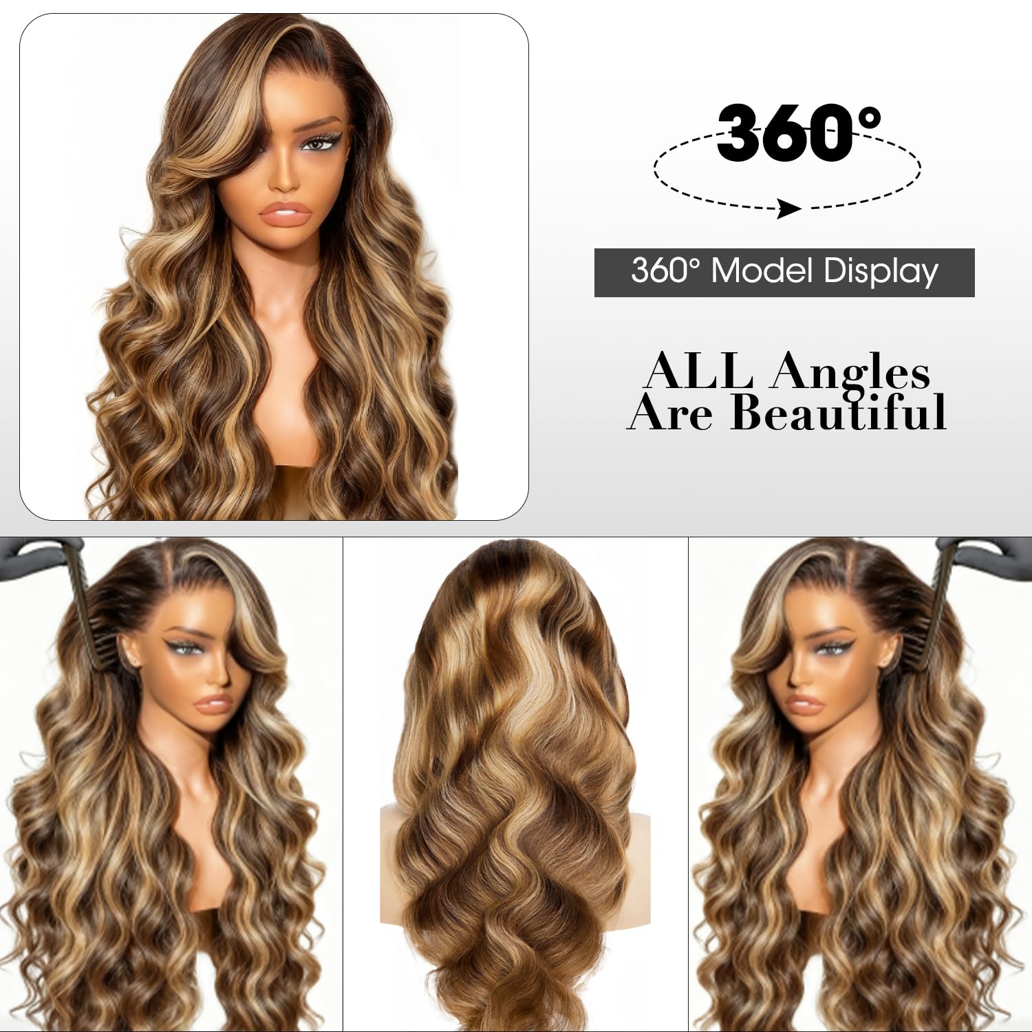 32 Inch Highlight P4/27 Ombre Lace Front Wig Human Hair Honey Blonde Body Wave Lace Front Wigs Human Hair 5X5 HD Lace Closure Wigs Pre Plucked Pre Cut 200% Density Wig For Women