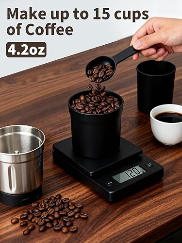 Miniatura 4 de Molinillo de café eléctrico con cuchillas silenciosas y perilla de temporizador para ajustar de grueso a fino, molinillo de café expreso con cuenco