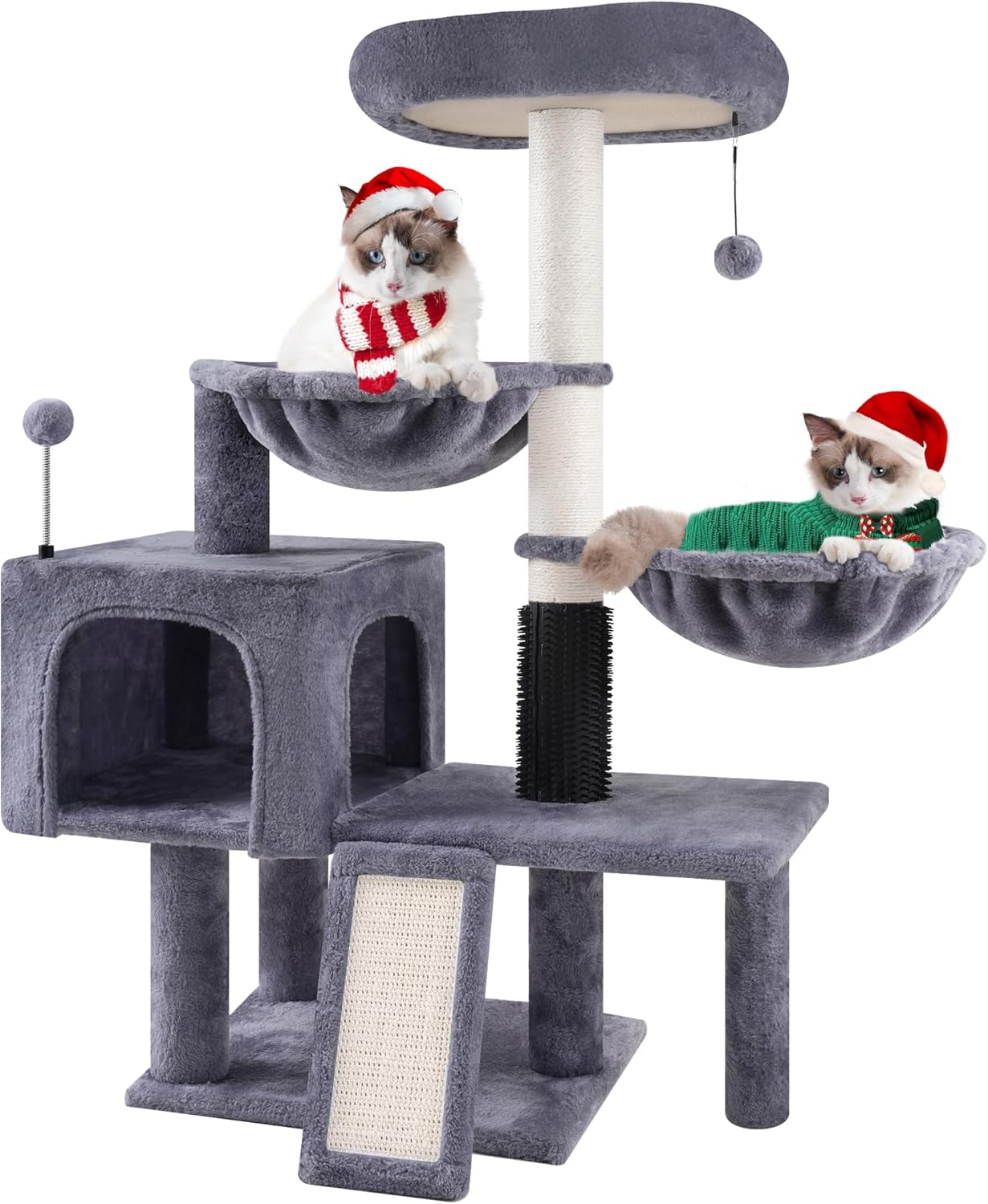 Roypet Multi Level Cat Tree with Condo and Two Hammocks, Cat Tower with Scratching Posts and Scratching Pads, Play Towers and Trees for Cats, Grey(New)