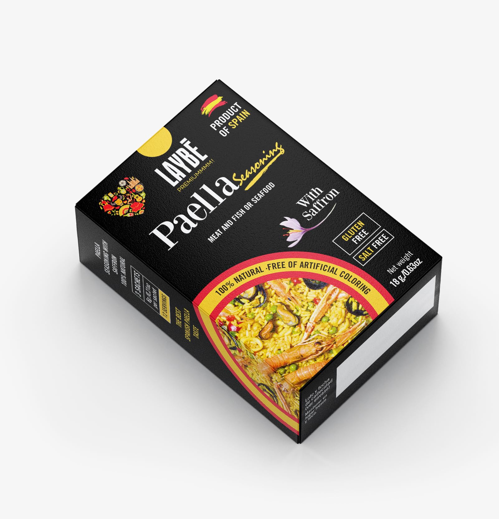 LAYBÉ - Pack Paella, Kit Completo para Elaborar la Auténtica Paella Española con Azafrán, Incluye: Paellera, Arroz 500gr (4 raciones), Sazonador (3x6gr), Aceite de Oliva (4ml) y Ñora.