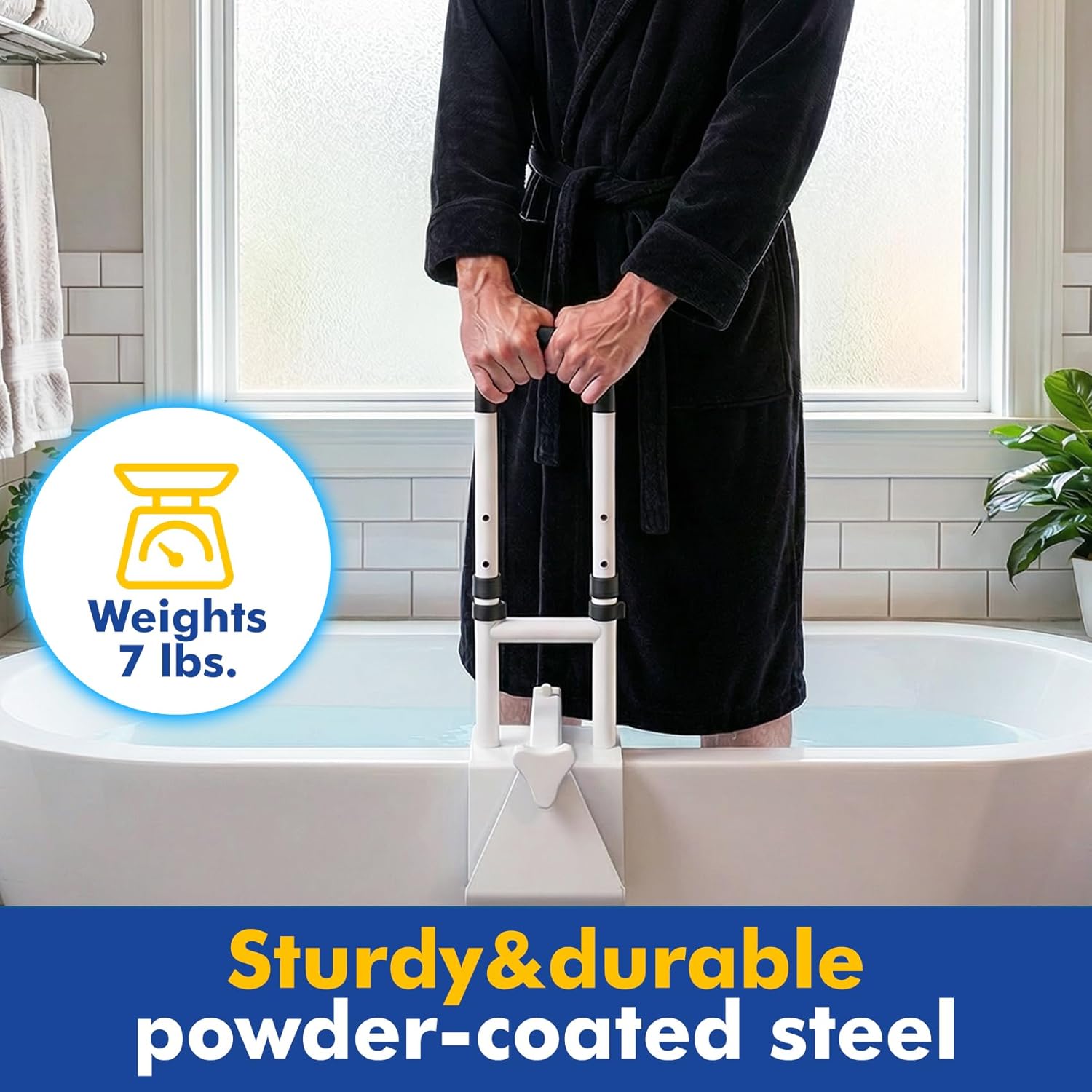 Adjustable Bathtub Safety Bar,Bathroom Grab Bar for Elderly&Seniors,Fall Prevention Assist Handle with Tool-Free Stallation,Knob-Clamp Design,250lbs Capacity,White