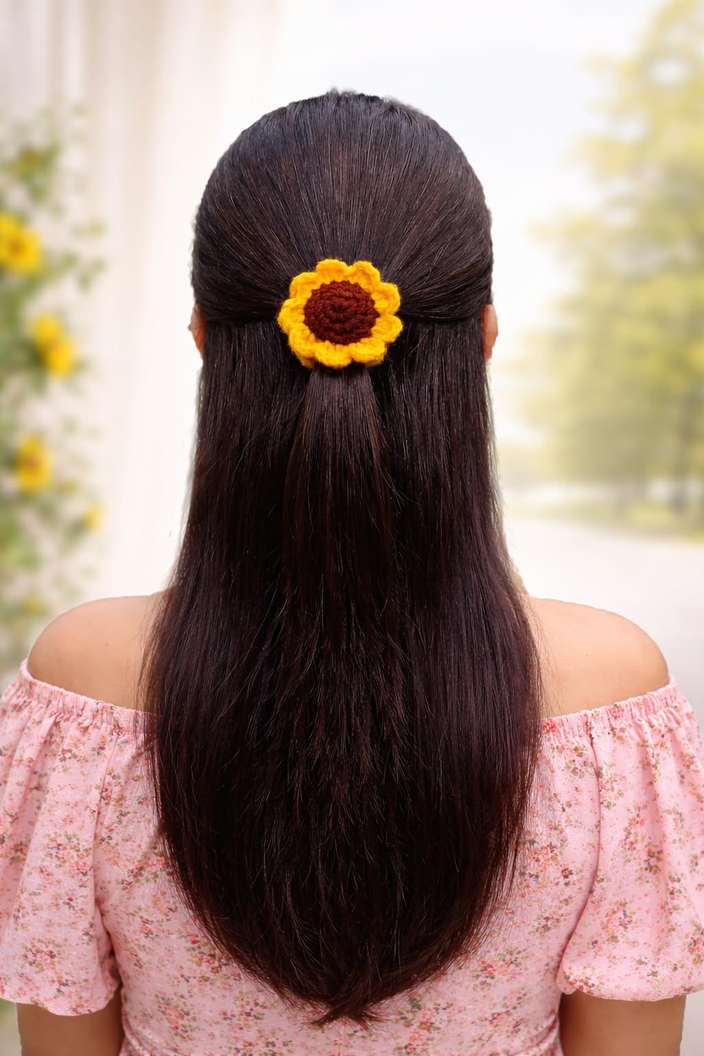 JCGI® Handmade Crochet Sunflower Rubber band Scrunchies Ponytail Holders for Girls and Kids Elastic Stretchable-image-19