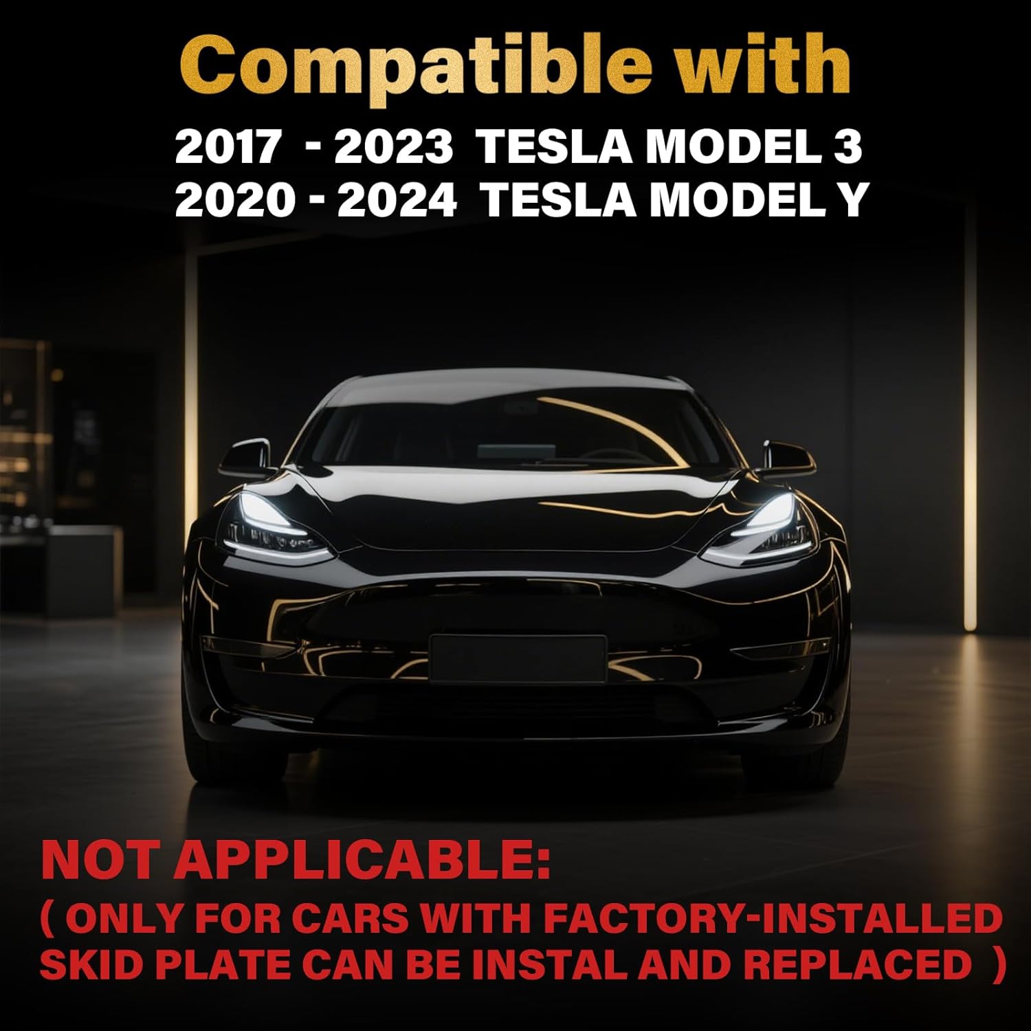 Front Skid Plate Compatible with 2017-2023 Tesla Model 3, 2020-2024 Tesla Model Y, Skid Plates Undercarriage Shield Splash Shield Cover