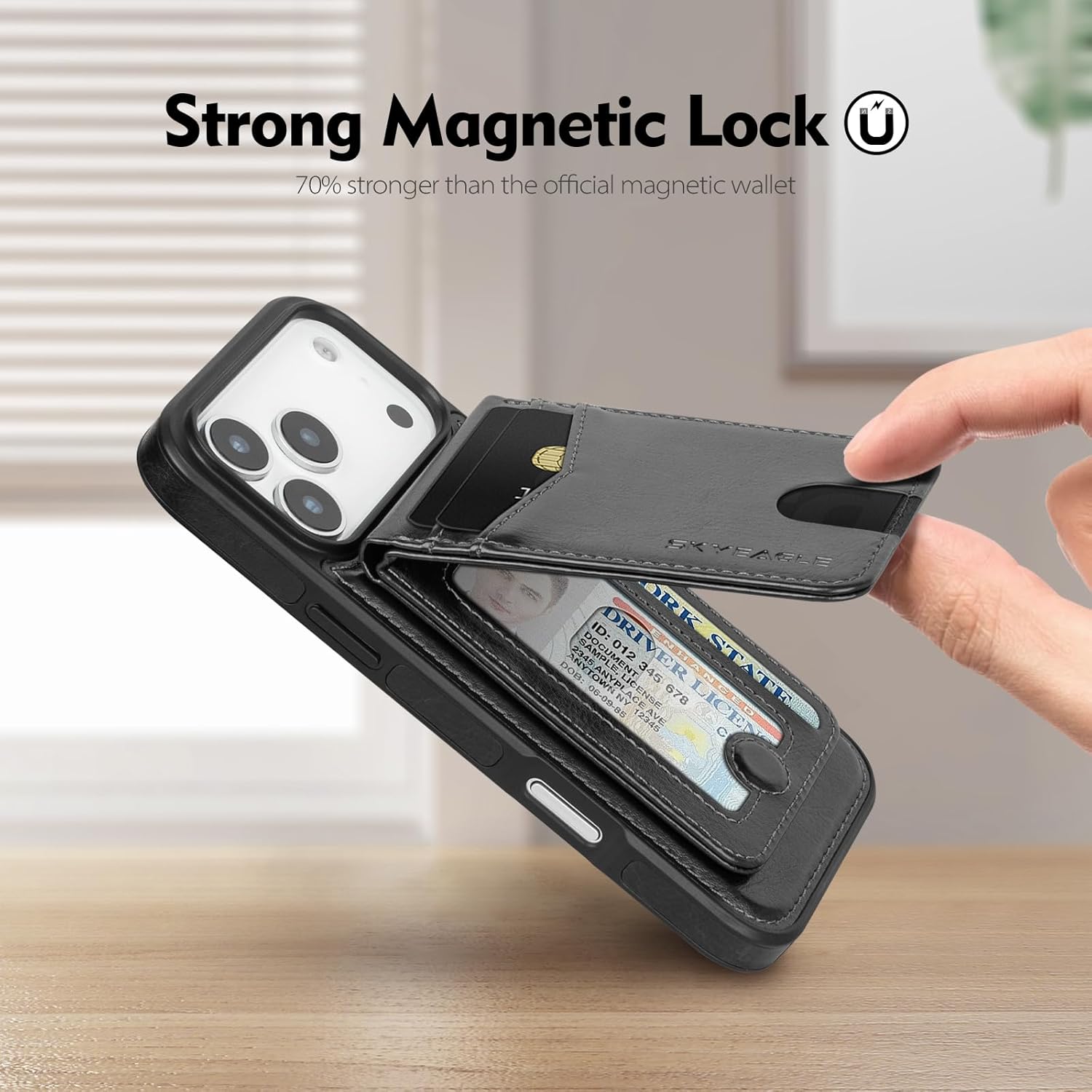 Compatible with Magsafe 2 in 1 Detachable iPhone 17 Pro Max Wallet Case with Card Holder,Women Men Magnetic PU Leather RFID Blocking Flip Kickstand Credit Slots,for Apple 17 ProMax,Black - Image 4