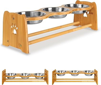 X-ZONE PET Elevated Dog Bowls for Cats and Dogs, Adjustable Bamboo Raised Bowls for Medium Dog, Food and Water Bowls Set Stan