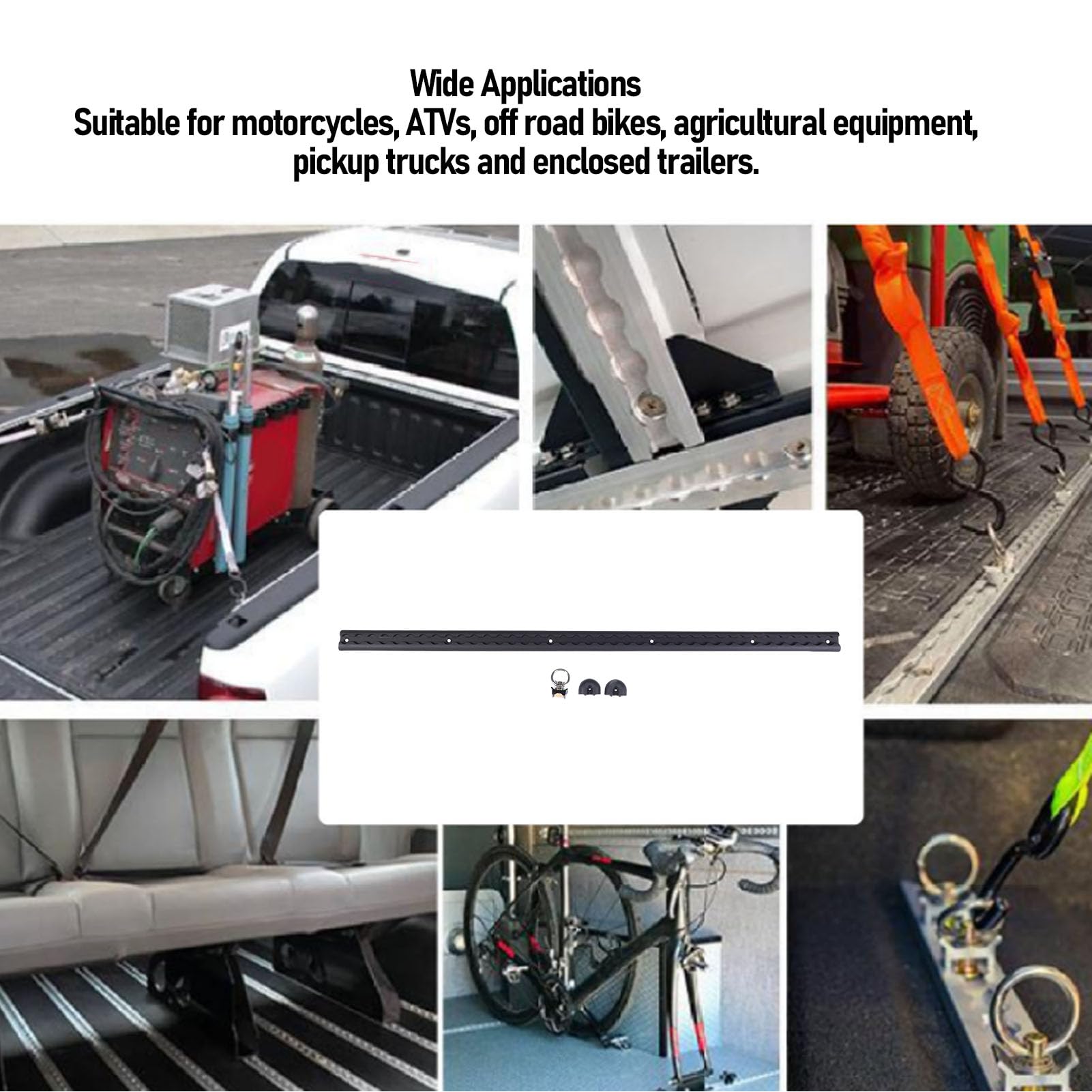 Wytrzymały aluminiowy system mocowania szyny L, 3,2 stopy, z 8 złączkami o-ringowymi do motocykli, ATV, ciągników użytkowych (czarny)