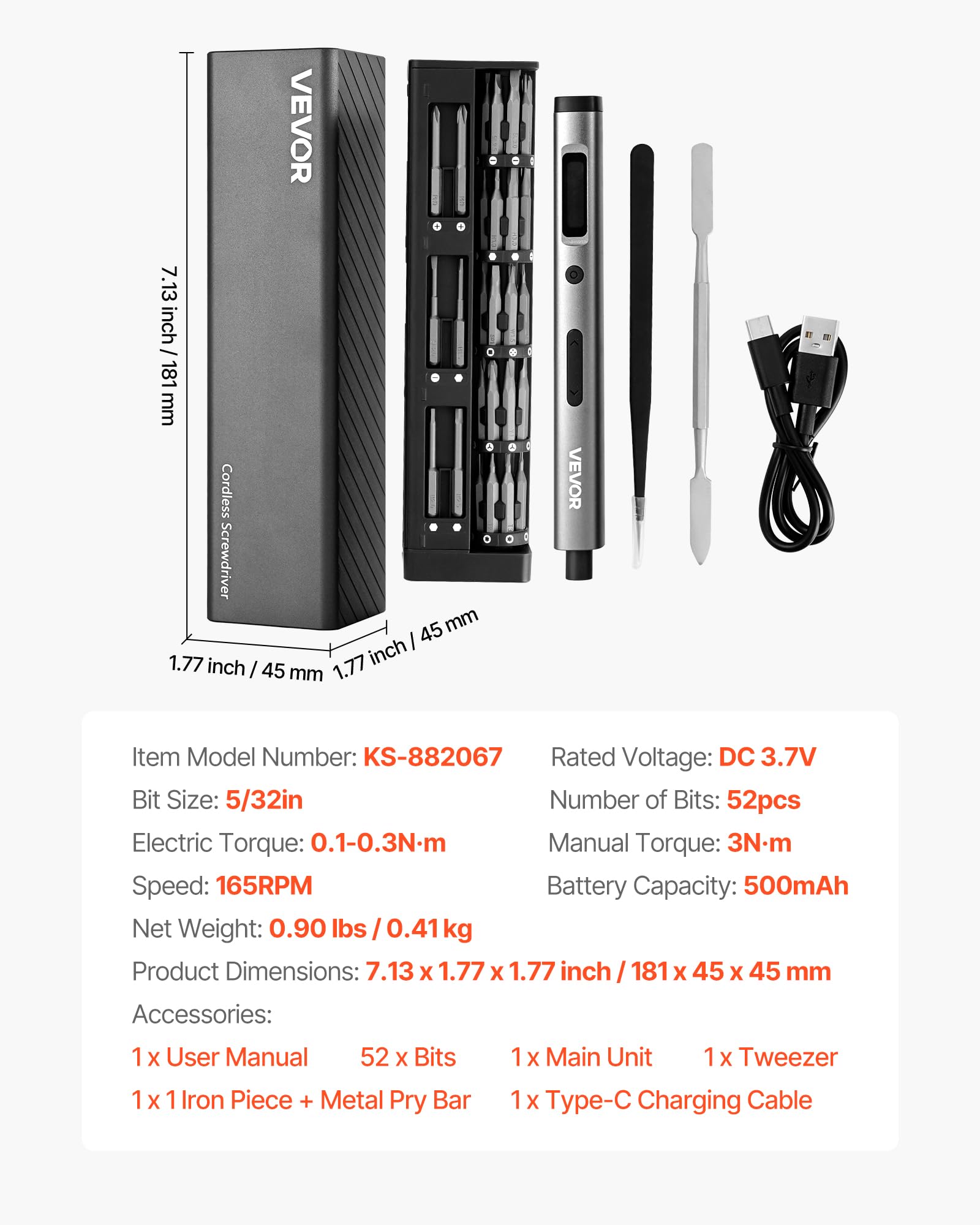 VEVOR Kit de Tournevis de Précision avec 52 Embouts Magnétiques, Mini Tournevis Électronique avec Coffret Magnétique, Embouts en Acier S2, Éclairage LED, pour Réparation d'Appareils Électroniques