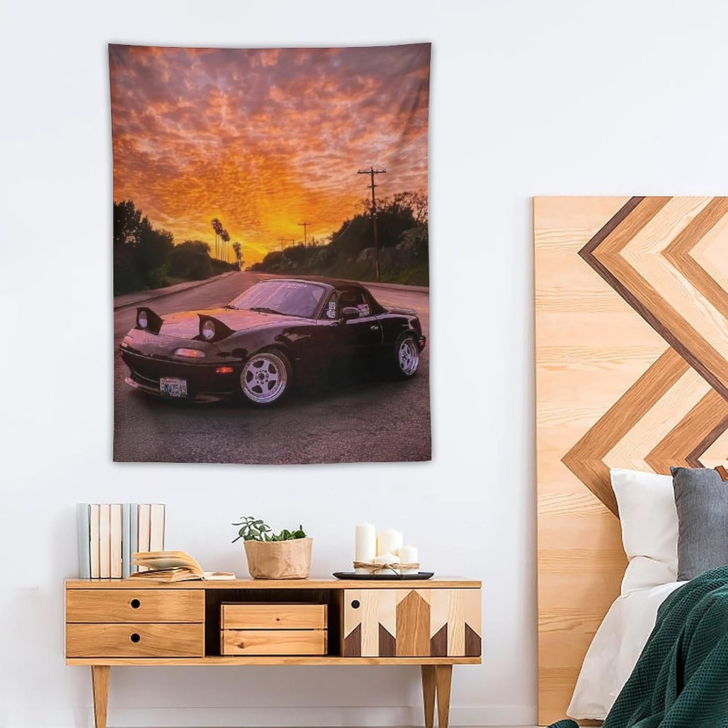 JYOUQOC Jdm Car MX5 Sunset Tapestry Large Wall Art Decor Wall Hanging Flag Backdrop for Living Room Dorm Office Bedroom 30"×40"