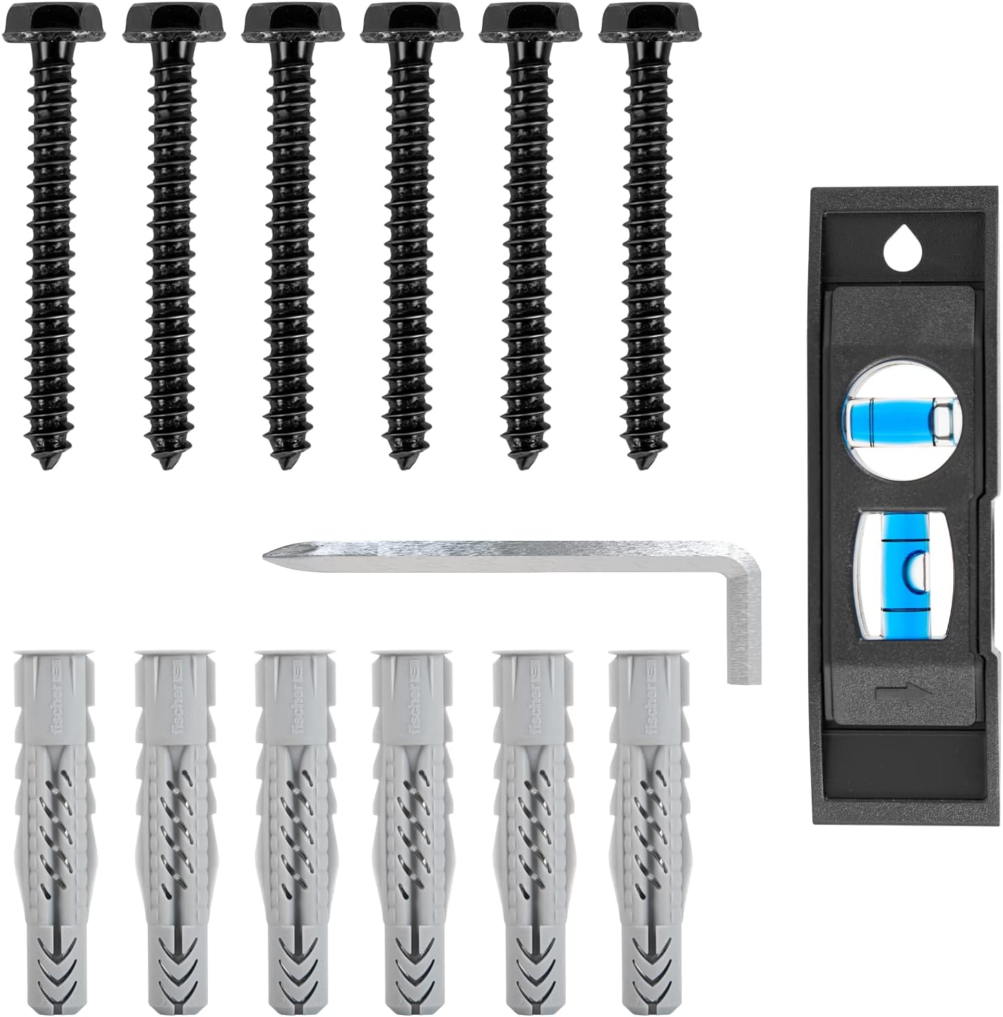 Lag Bolt Kit for TV Mount Comes with M8 Lag Bolt for Wood Stud, Fischer Anchors for Concrete Wall, Includes Allen Key and Bubble Level