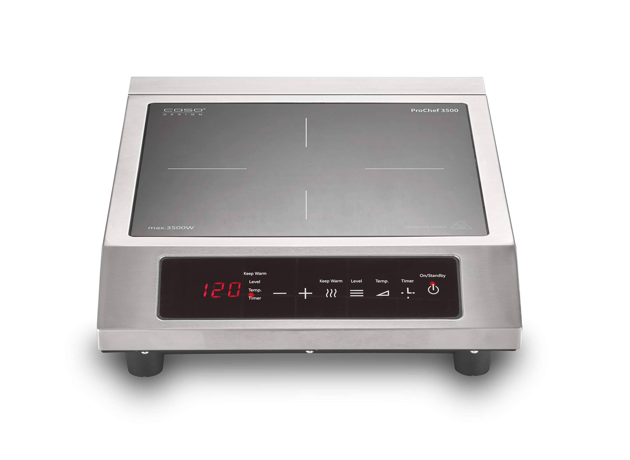 CASO ProChef 3500 - Mobiles Einzel- Induktionskochfeld, 3500 Watt, Temperatur 60-240°C, Kochplatte mit Timer- & Warmhalte-Funktion, 12 Leistungsstufen, Edelstahlgehäuse, für Topfgrößen 12-27cm