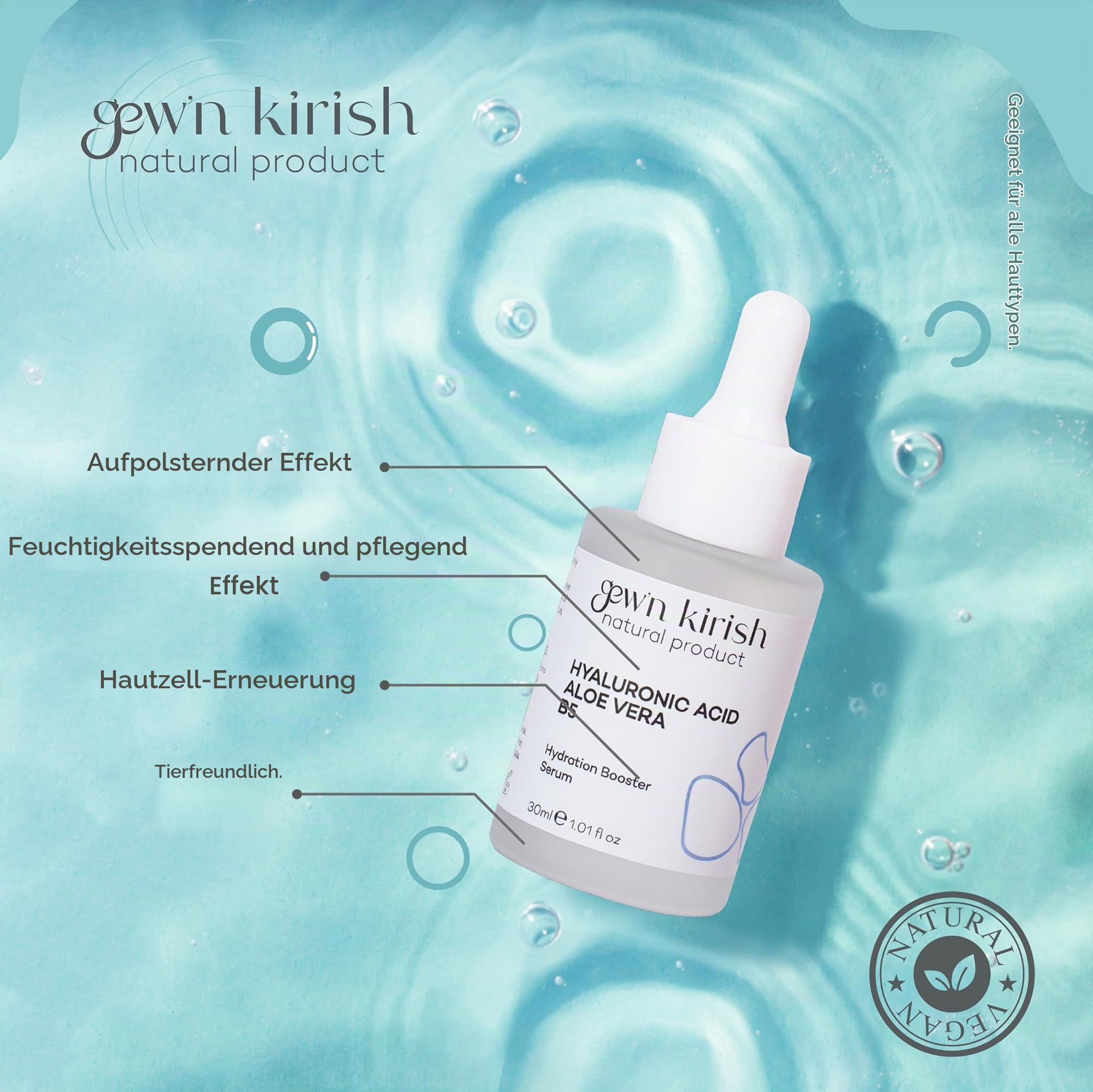 Hyaluron Serum Gesicht mit Vitamin B5 & Aloe Vera - Intensive Feuchtigkeit & Anti-Aging Gesichtspflege - Premium Hyaluron Serum hochdosiert für alle Hauttypen - Gesichtsserum Feuchtigkeit