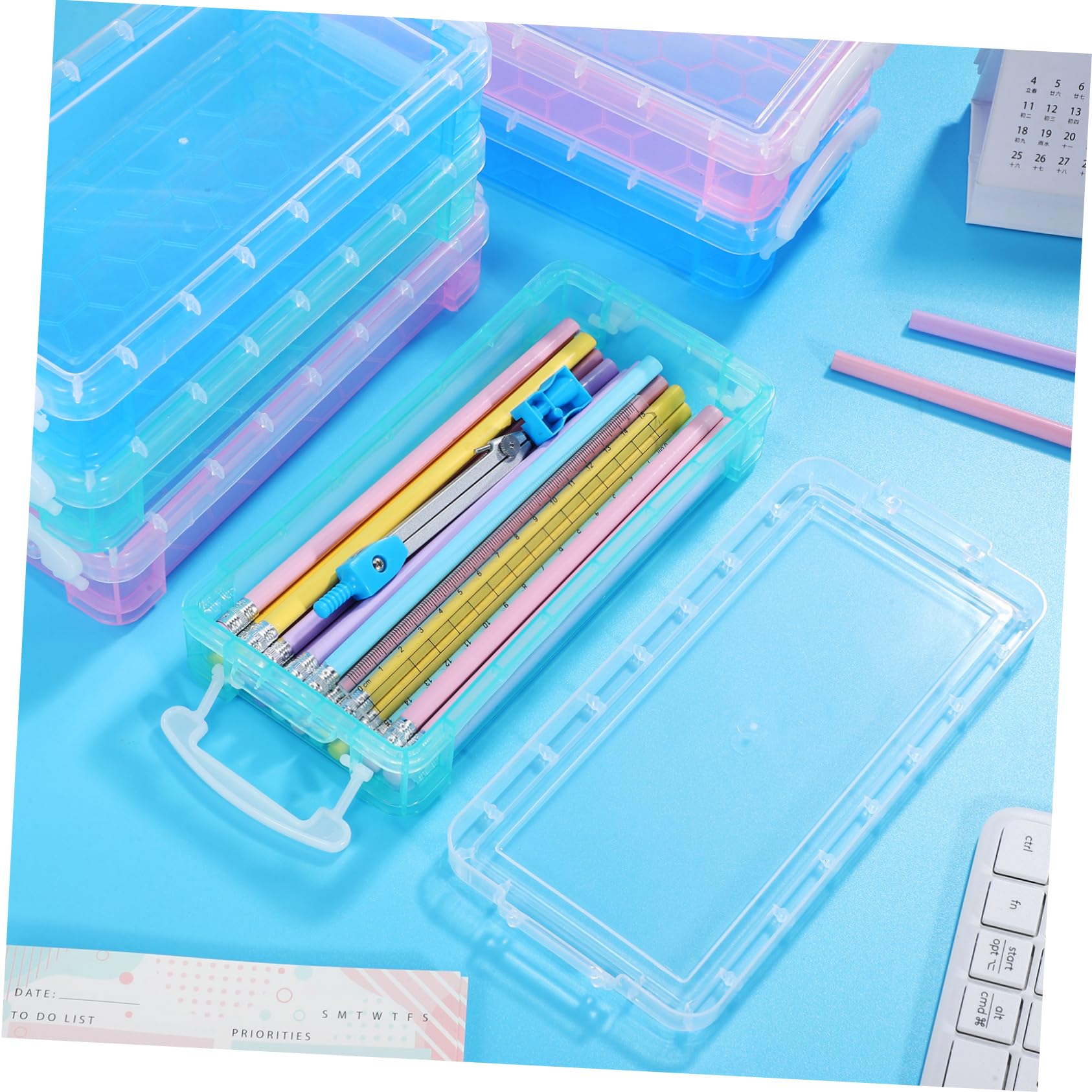 6piezas Estuche Transparente para Lápices De Colores Estuche De Plástico Apilable para Rotuladores Organizador para Artículos De Arte Clase Almacenamiento para Lápices De Colores