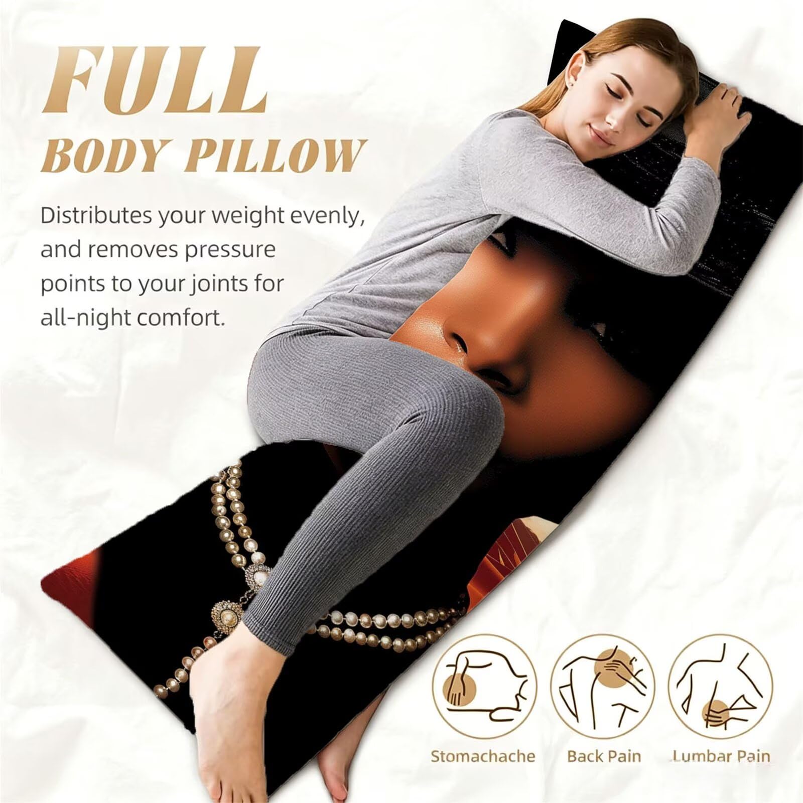 Funda de Almohada 60 x 180 cm Mujer Protector Almohada 180 cm con Cremallera Invisible, Terciopelo Suave y Transpirable Pillow Case nórdico Impresión a Doble Cara para Cama, Sofá y Dormitorio dg-566