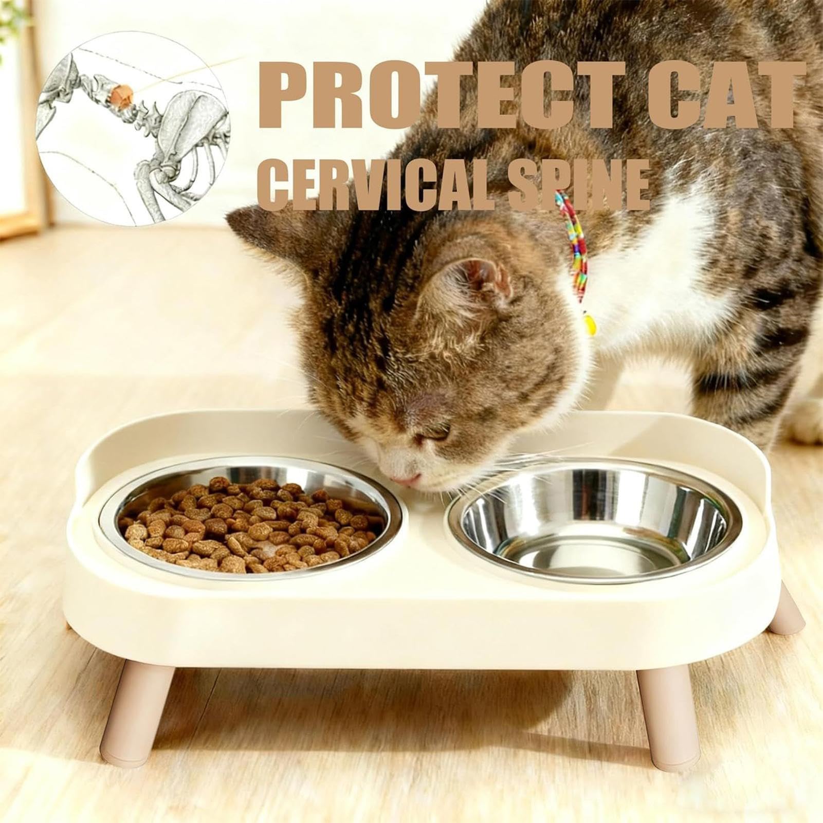 Juego de cuencos de acero inoxidable para mascotas – Cuencos elevados para gatos y perros con soporte antideslizante duradero para agua y alimentos, de mascotas adultas para cachorros, para