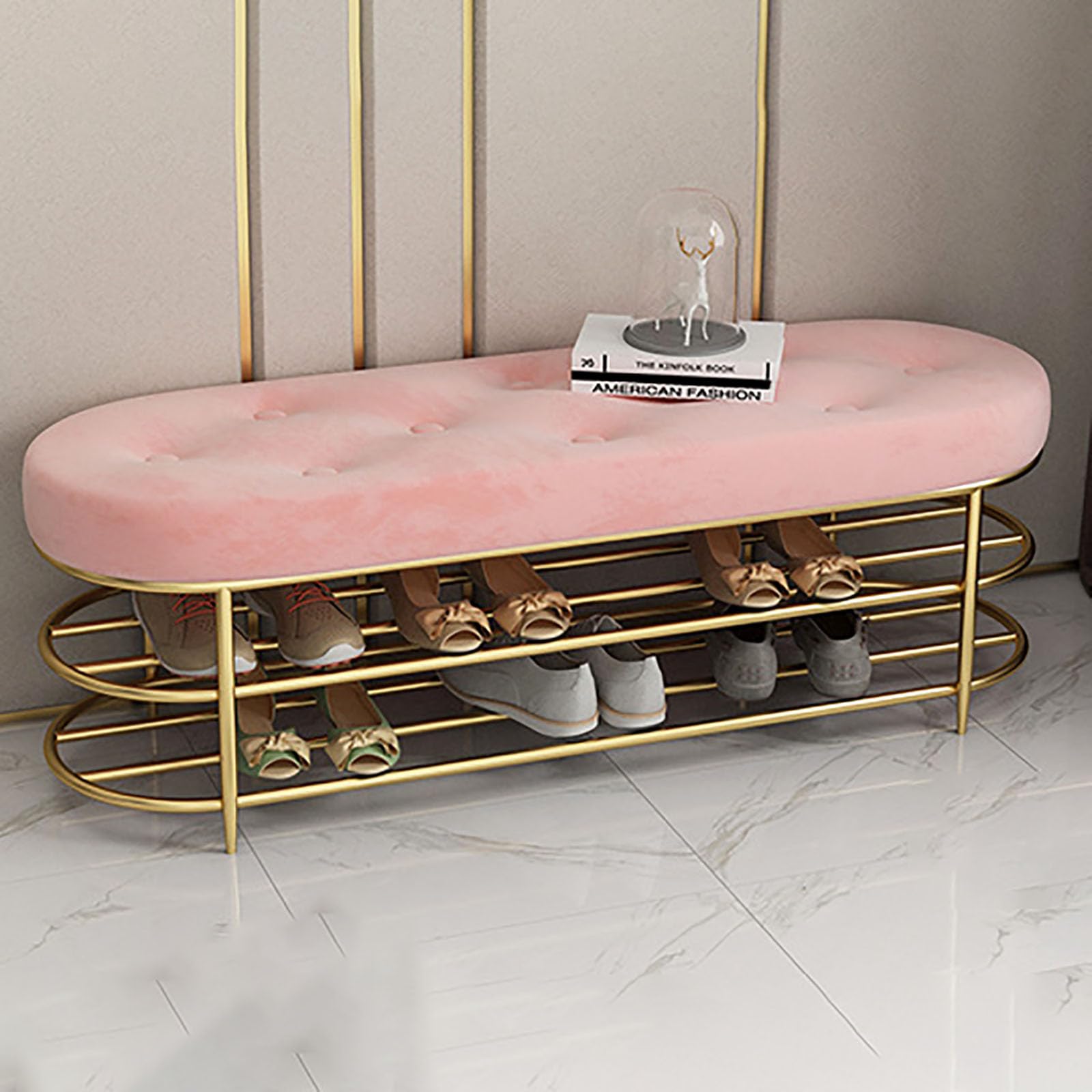 GHFXSCV Velvet Shoe BenchEntryway Storage Ottoman Long Upholstered Shoe Rack for Hallway Decor Stylish Footrest & Organizer Perfect for Home Entryway & Closet