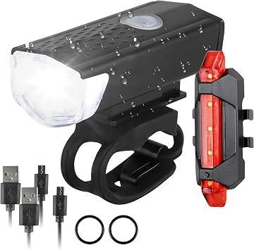 USB Rechargeable LED Bicycle Headlight Bike Front Rear Lamp Cycling Set Waterproof LED Bike Headlight Safety Bicycle Tail Light