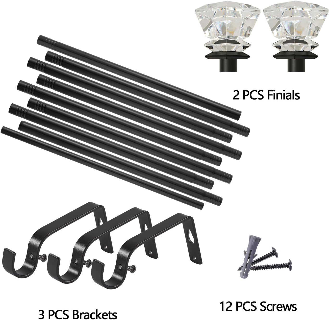 3/4 Adjustable Curtain Rod 30 to 126 Inch,Acrylic Square Finials Curtain Rod，Heavy Duty Curtain Rods Set, Grey