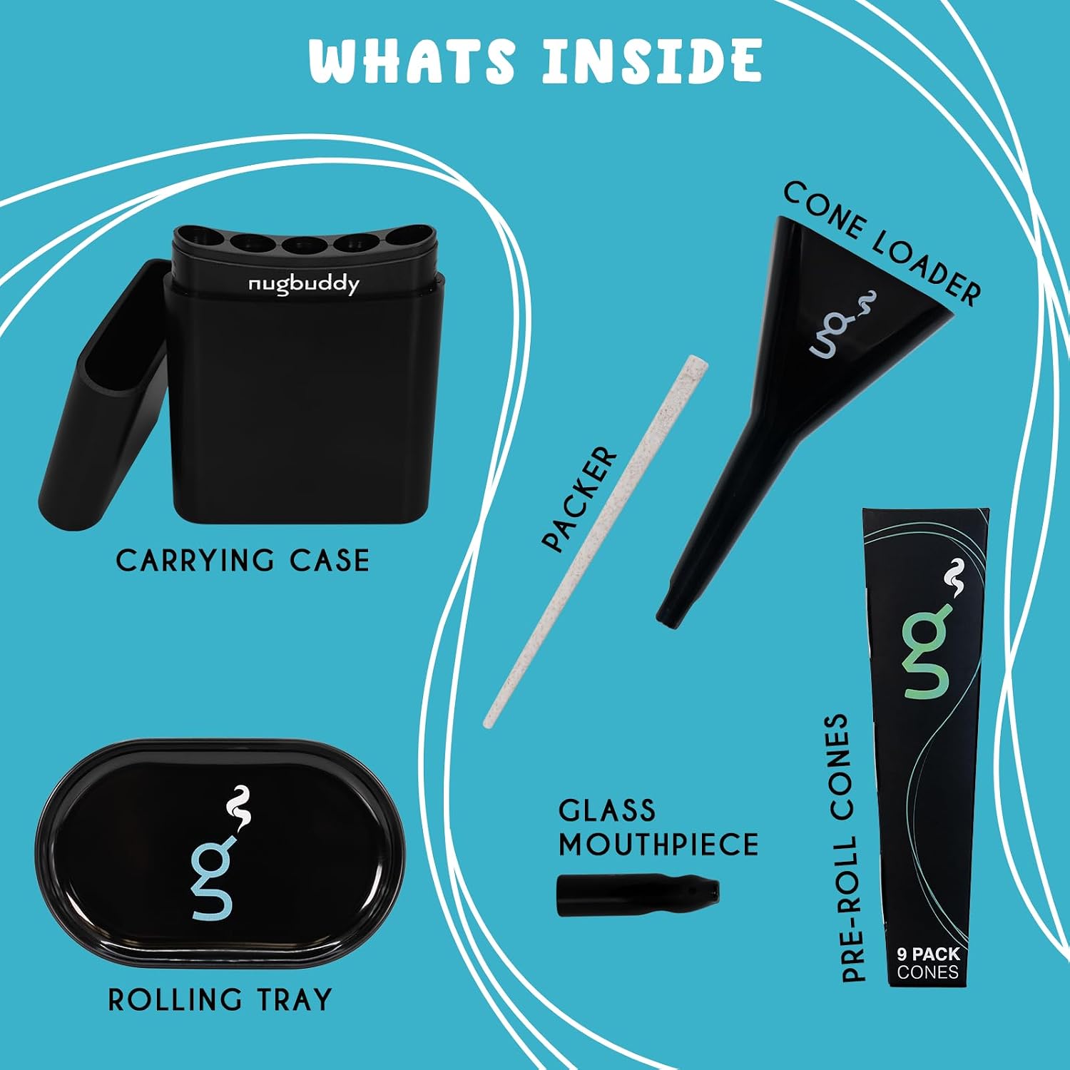 Nugbuddy Cone Loader Kit | 6pc Cigarette Accessories | Holder, Tray, Filler, Packer, Tip, Paper | for Tobacco Use Only