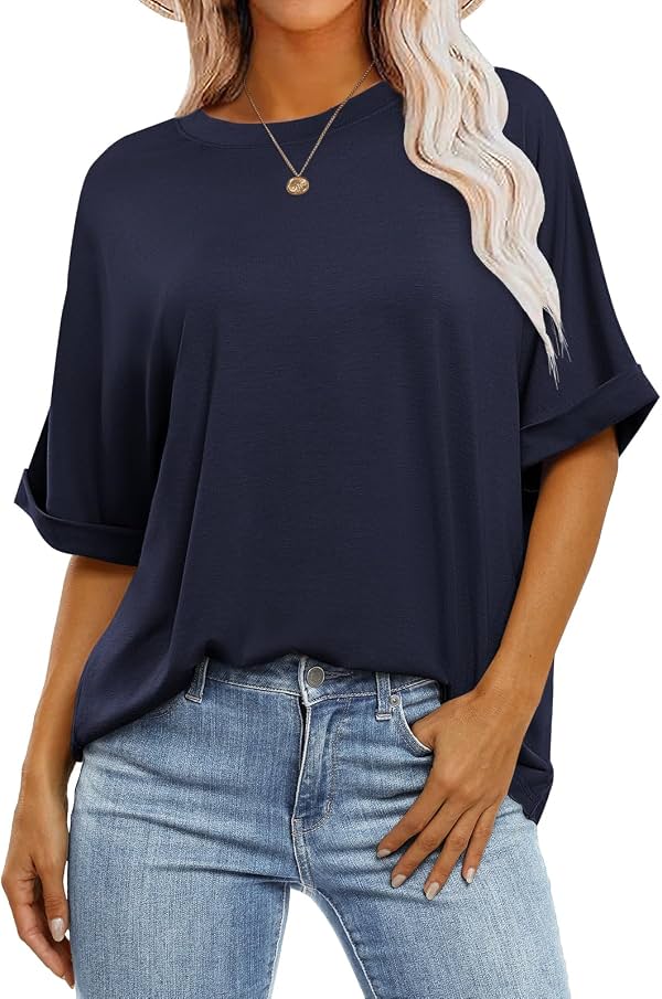 Tops para mujer ANRABESS, playeras oversized de manga corta y cuello redondo, casuales de verano, básicas y holgadas, tendencia 2026