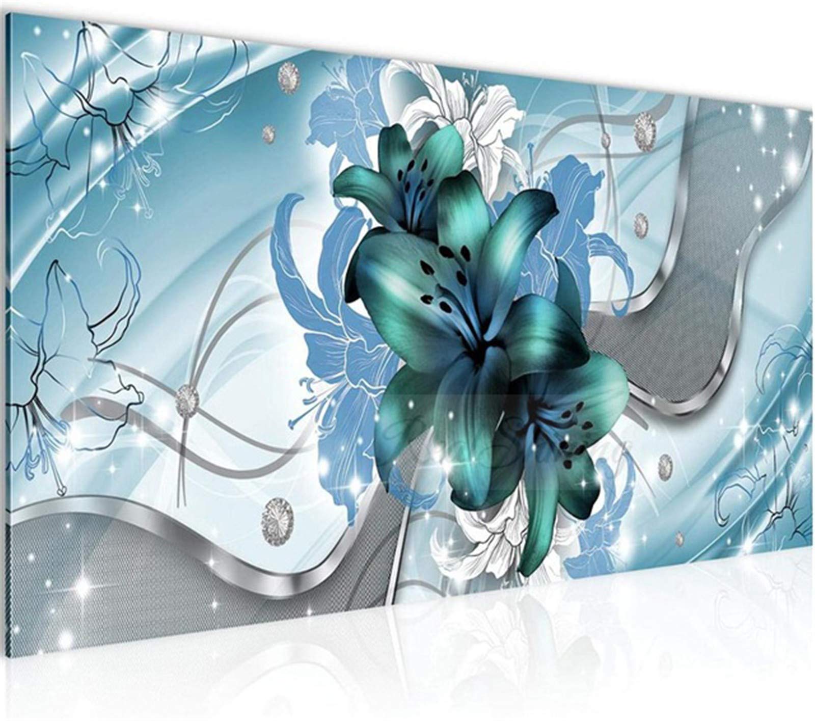 Peinture diamant lys bleus grand format 70x200 cm avec strass carrés pour une broderie cristal