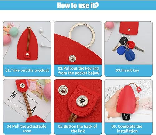 Miniatura 7 de 2 fundas protectoras extraíbles para llaves de coche, cubierta creativa extraíble para llavero, bolsas de llavero de piel sintética de gran capacidad