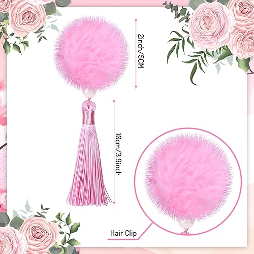 Miniatura 2 de JarThenaAMCS 6 pares de pinzas para el pelo de Año Nuevo chino, estilo chino, pelotas, pasadores de pelo con borlas, lazos rosados, horquillas para