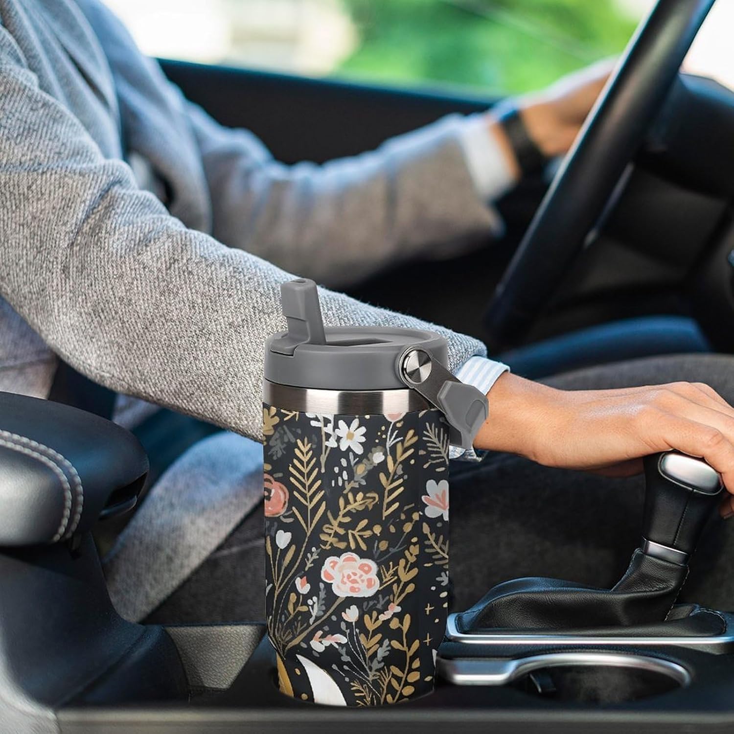 30oz Insulated Tumblers with Top Handle, Stainless Steel Love Cartoon Fox Car Cup with Straw for Gift, Leak-Proof Double Wall Vacuum Travel Mug, Personalized Water Bottles White