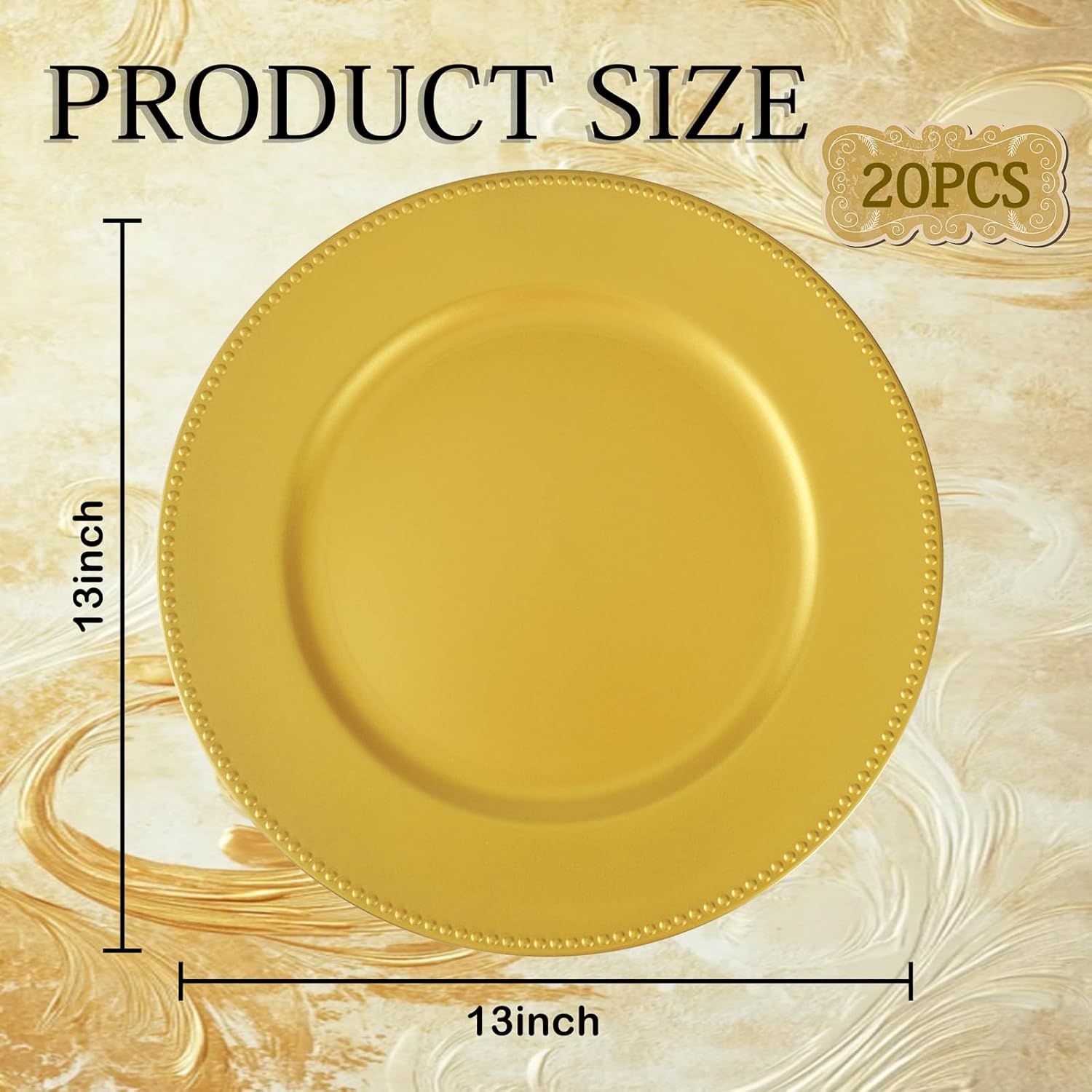 supernal 20pcs Charger Plates Plastic Gold Beaded Plate Chargers 13inch,Decorative Dinner Plastic Table Chargers for Wedding Holiday Party Baby Shower Event Decoration