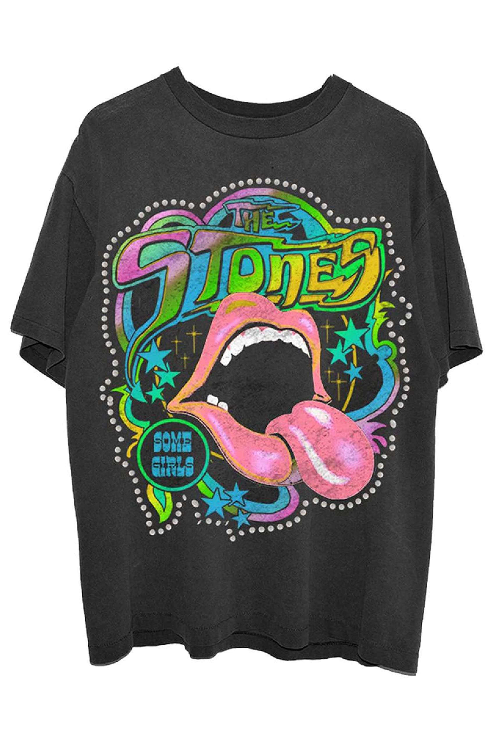 The Rolling Stones T Shirt Some Girls Neon Diamante Tongue Official Unisex Black XXL
