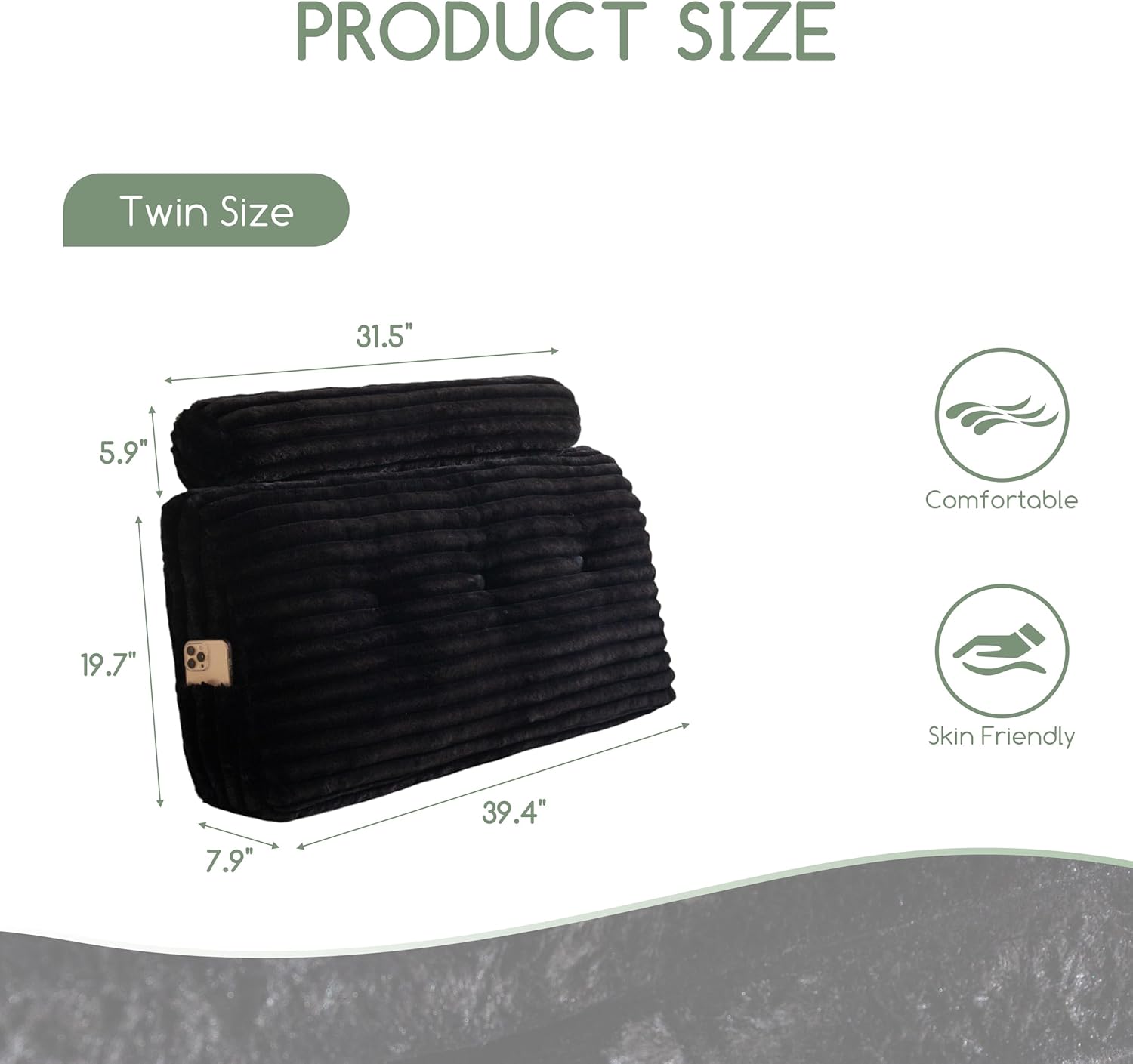 HIGOGOGO Triangular Headboard Wedge Pillow with a Cylindrical Pillow and Memory Foam Filling, Daybed Pillows for Sitting up, Reading or Working with Removable Cover,Twin 39.4"x19.7"