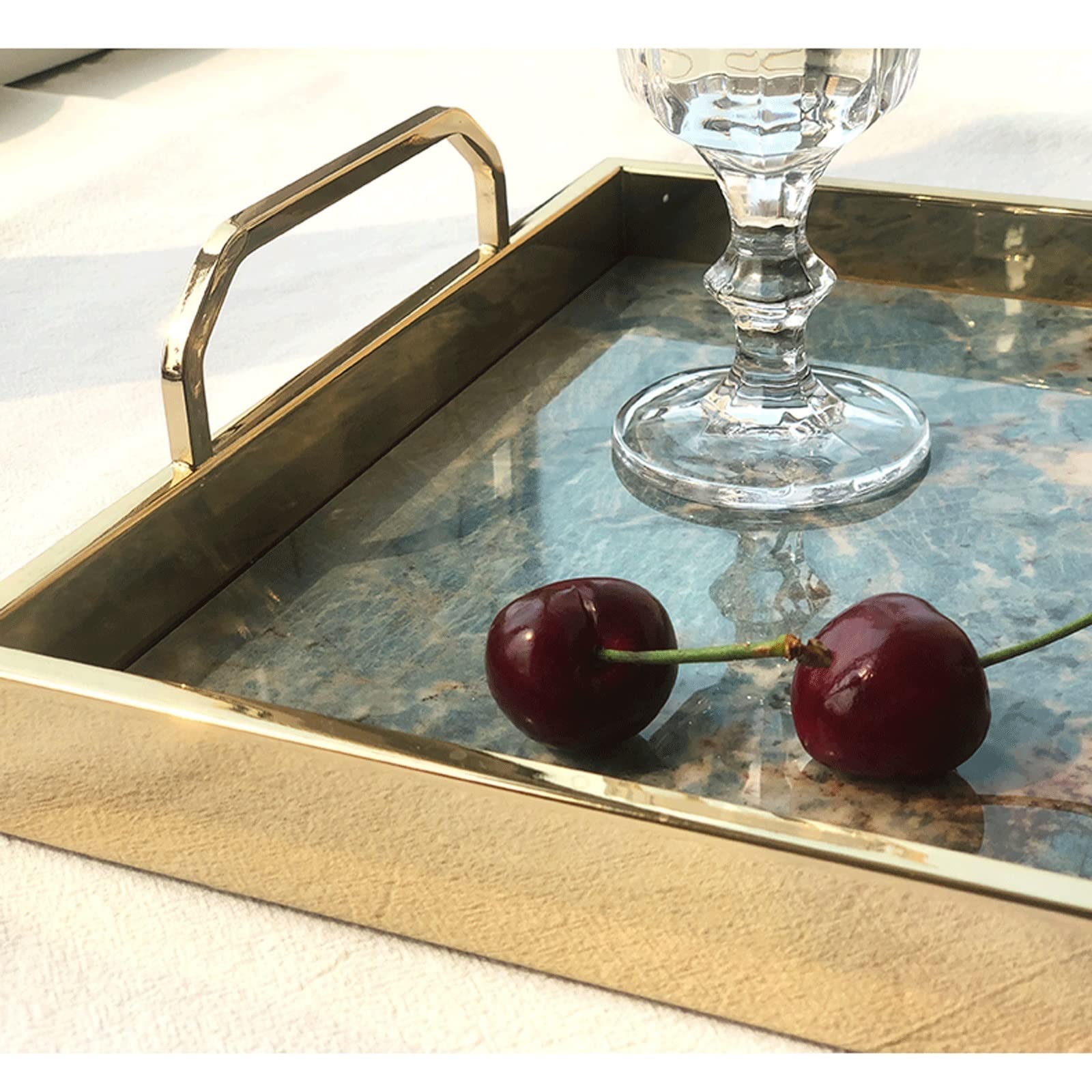 RWRAPS Bandeja de Mesa de Centro Elegante Bandeja para Servir Bandeja Rectangular Multifuncional Mesa de Centro Bandeja de Almacenamiento Bandeja para Servir Bandeja de Desayuno (C (Dorado)
