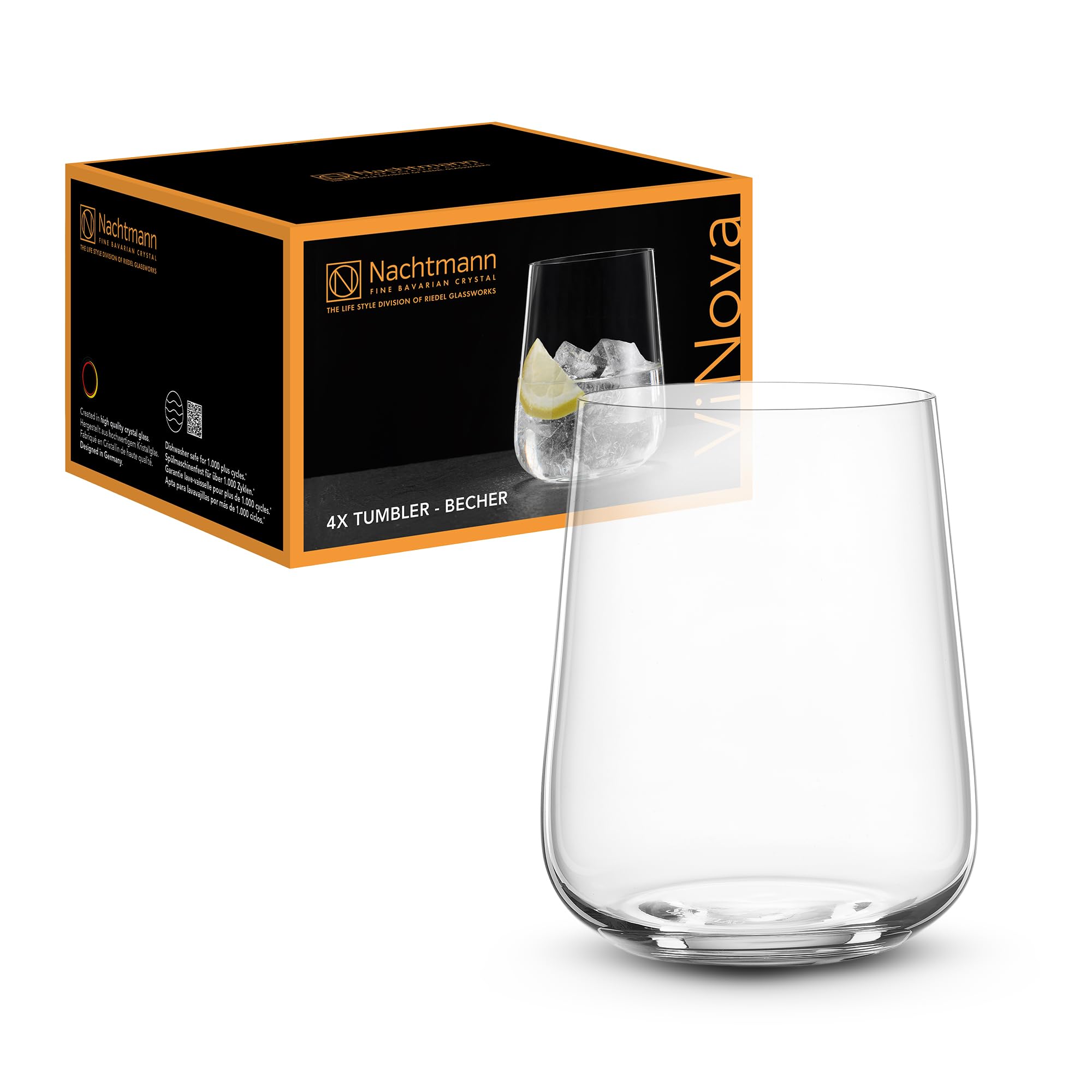 Nachtmann ViNova 106125 Glasses Set 430 ml, Set of 4, Crystal Tumbler, Drinking Glasses Dishwasher Safe