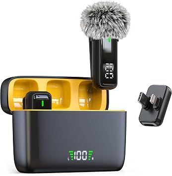 NPTCL 2 in 1 Wireless Lavalier Lapel Microphone for iPhone iPad Android | Noise Canceling Clip Mic, LED Charge Display, 70Ft Transmission, 24 Hour Charging Case for Streaming Instagram Voiceover