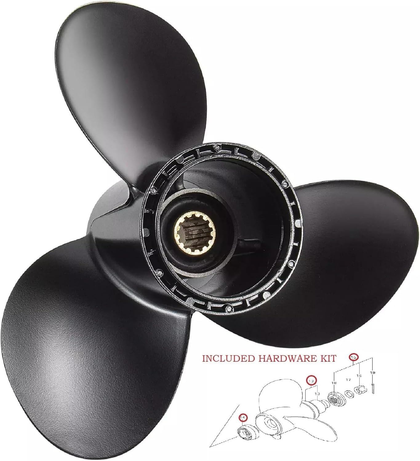 Propeller 11 1/8 X 16 Pitch with Hub Kit for Suzuki Outboard 35 40 50 55 60 65 HP Boat Motor Engine Parts 3 Blade Aluminum Prop 16P RH 13 Spline Tooth 58100-88LS0-019